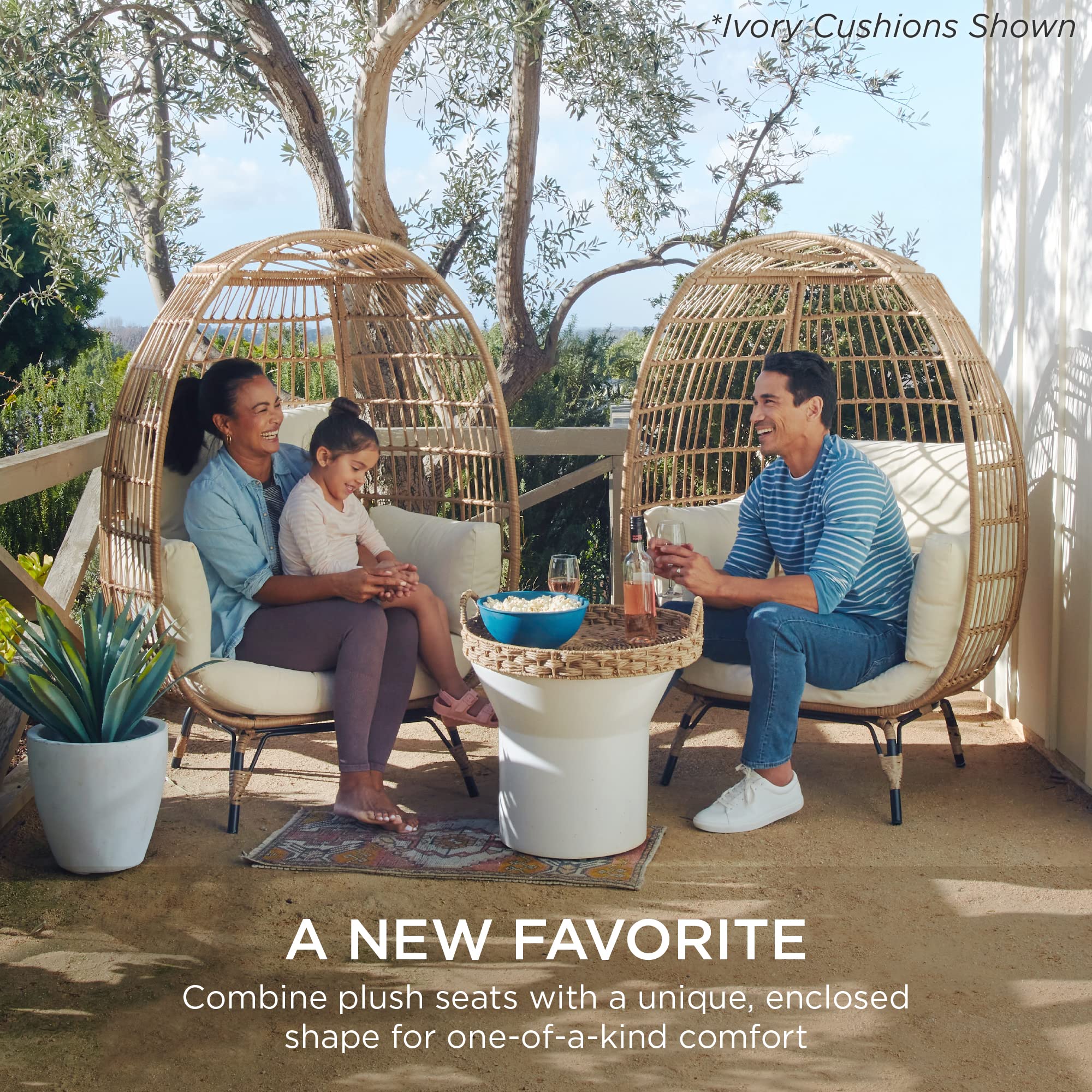 Best Choice Products Oversized Wicker Egg Chair - Indoor/Outdoor Hanging Lounger with 4 Cushions & Steel Frame (440lb Capacity) - Navy Blue - Perfect for Patio, Backyard, Living Room, and Relaxation Spaces