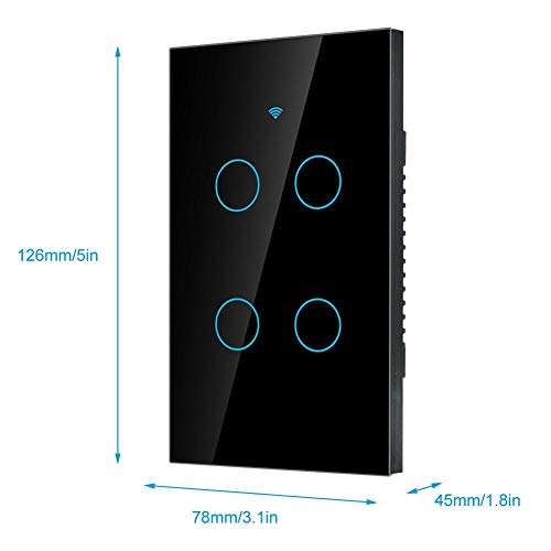 4-Way Smart Light Switch - Wall Mounted Remote Control with Voice Command for Home Automation - Compatible with SIRI & Alexa - Perfect for Living Room, Bedroom & Kitchen (US Black)