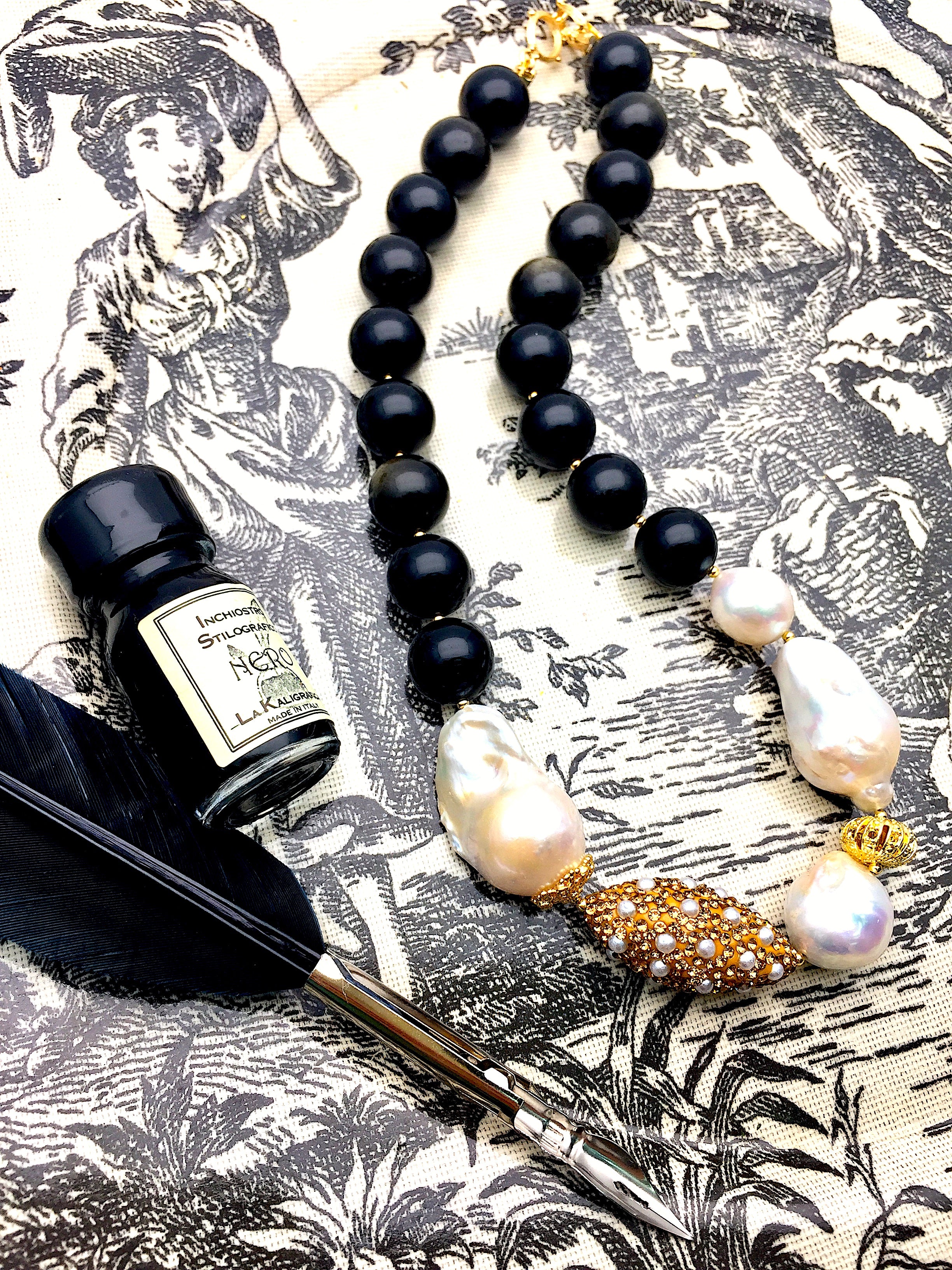 Black Obsidian & Baroque Pearl Necklace - Elegant Handmade Jewelry for Women | Perfect for Gifts, Weddings & Special Occasions