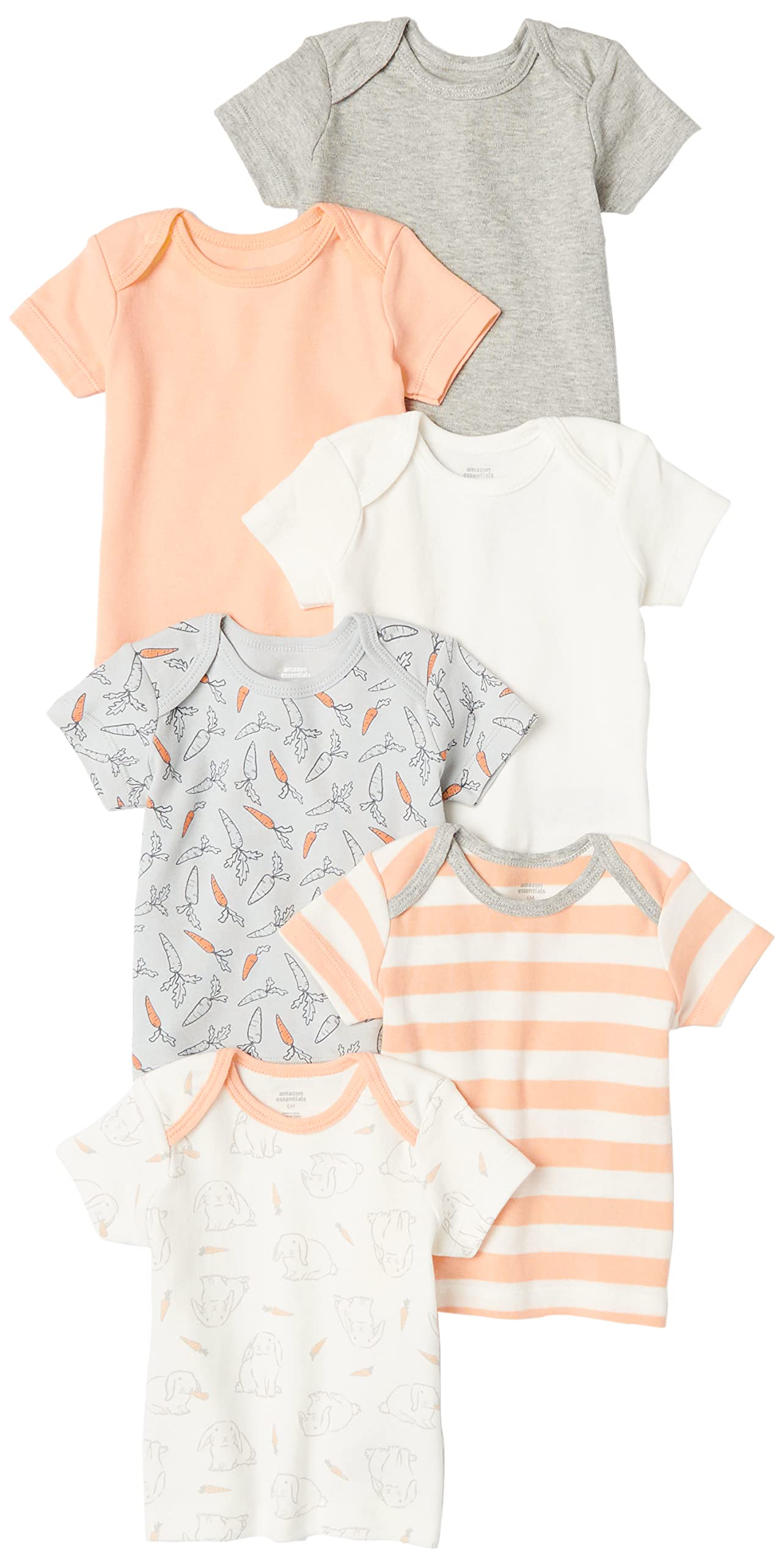 Amazon Essentials Unisex Babies' Lap-Shoulder Tee, Pack of 6 - Soft Cotton Short Sleeve Onesies for Newborns & Infants - Perfect for Playtime, Daycare & Family Outings