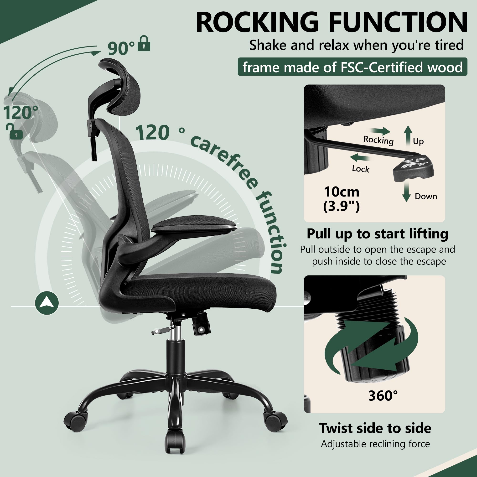 FelixKing Ergonomic Office Chair with Adjustable Lumbar Support, High Back Computer Desk Chair with Headrest & Flip-Up Armrests - Executive Swivel Chair with Wheels for Home Office, Gaming & Workspace Comfort