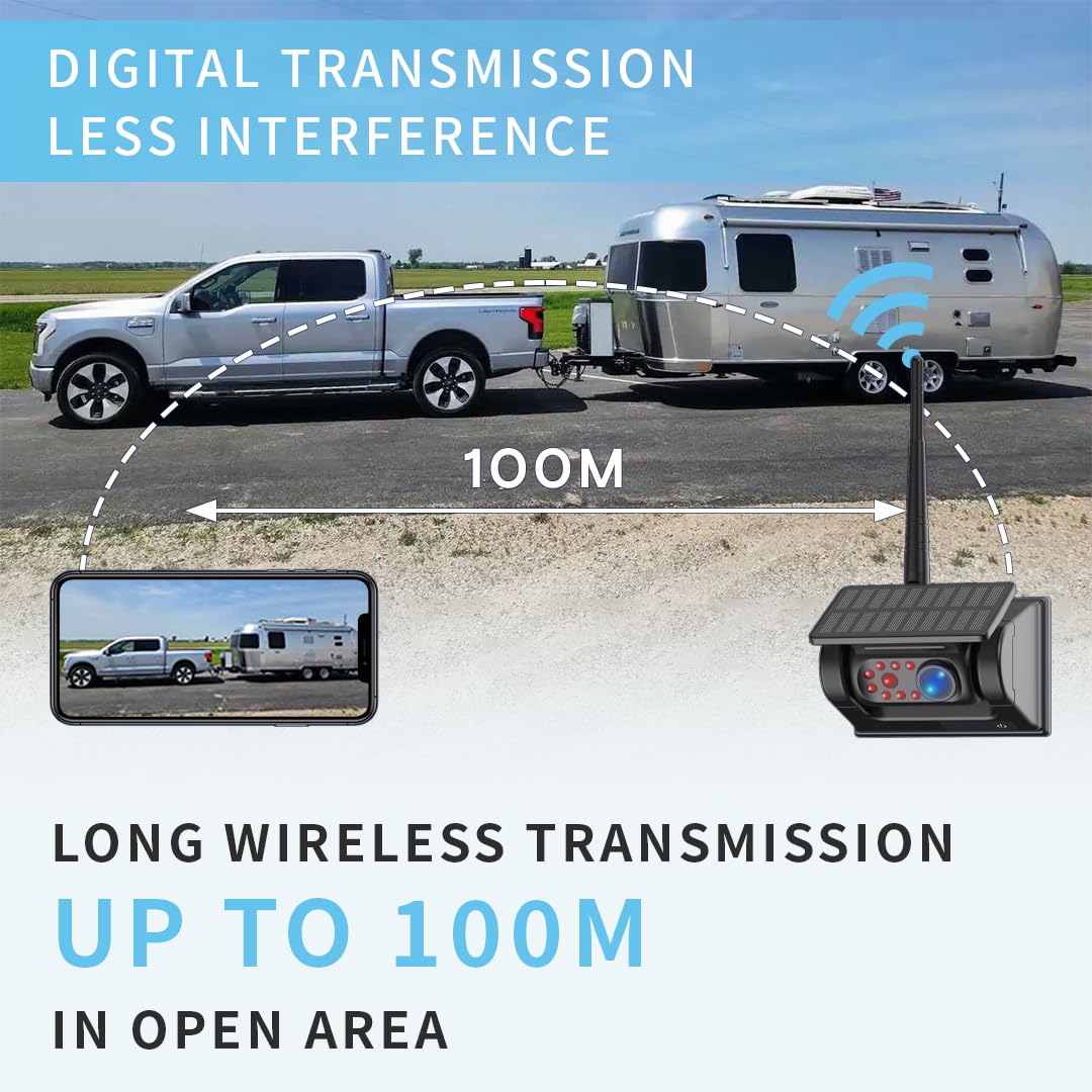 Solar WiFi Wireless Backup Camera for Car, Truck, RV, Trailer, Bus & Boat - 1080P HD Waterproof Front/Rear View Magnetic Camera for iPhone - Perfect for Parking, Reversing & Blind Spot Monitoring