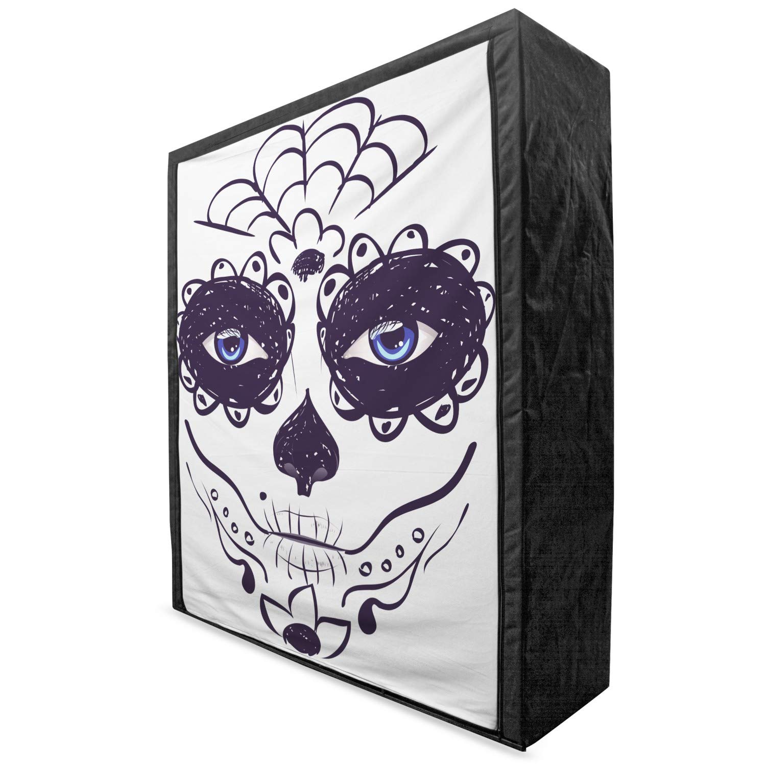 Ambesonne Portable Fabric Wardrobe with Shelves - Dia de Los Muertos Sugar Skull Print Clothing Organizer (59