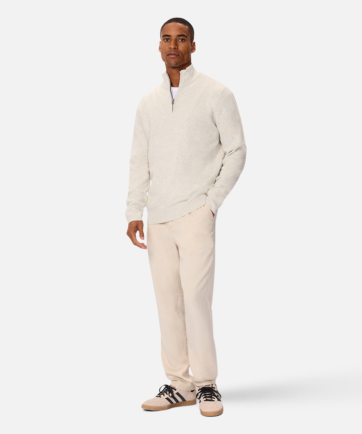 Lakewood Zip Neck Knit Sweater - Soft Oatmeal Color Pullover for Men & Women | Cozy Winter Wear, Casual Outfit & Layering Essential