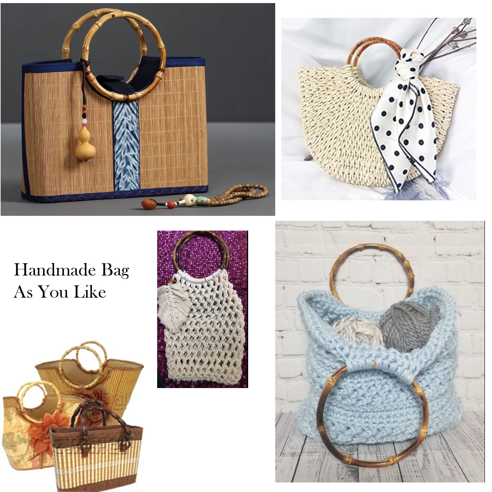 PH PandaHall Round Bag Handles 4-Pack - 5.9 Inch Decorative Purse Handles for Handmade Beach Bags, Macrame Market Totes & DIY Purse Handle Replacements - Perfect for Crafting, Sewing Projects & Bag Repair