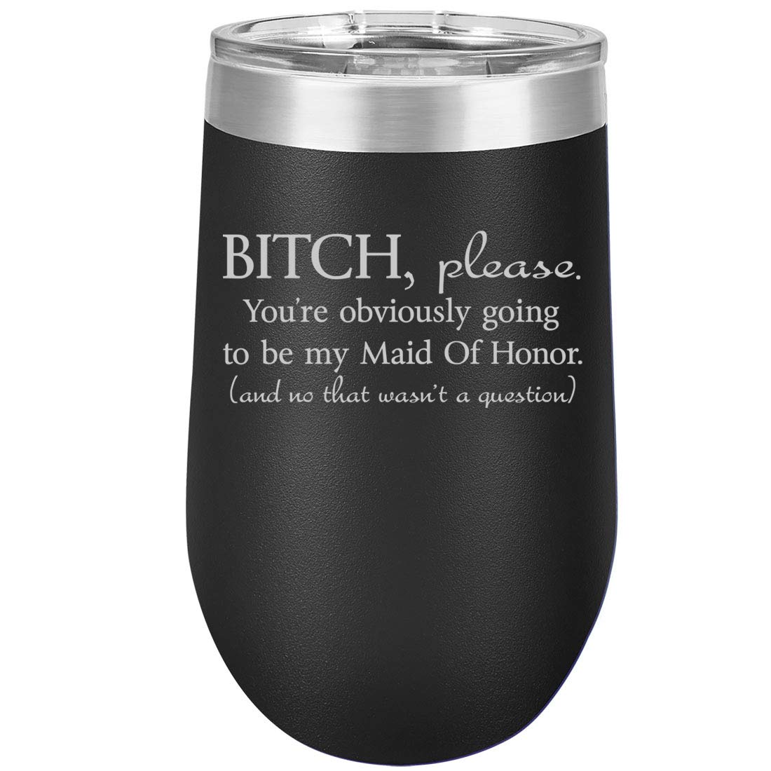16 oz Double Wall Vacuum Insulated Stainless Steel Wine Tumbler - Stemless Coffee Travel Mug with Lid & Straw - BPA Free, Keeps Drinks Hot/Cold for Hours - Perfect for Bridesmaid Proposal Gifts, Wedding Party Favors, Office Use & Outdoor Activities (Black)