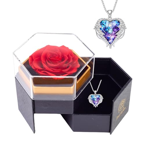 Six Preserved Roses Gifts Box with Sapphire Necklace