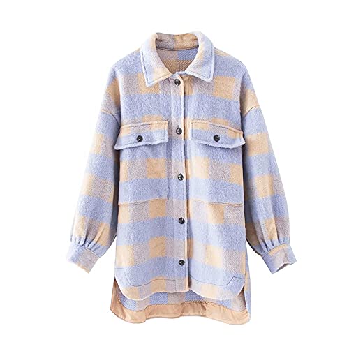 Vintage Checked Woolen Jacket for Women - Oversized Asymmetric Coat with Pockets, Chic Female Outerwear (Color A, Size S) | Perfect for Fall Layering, Casual Outfits & Street Style Fashion