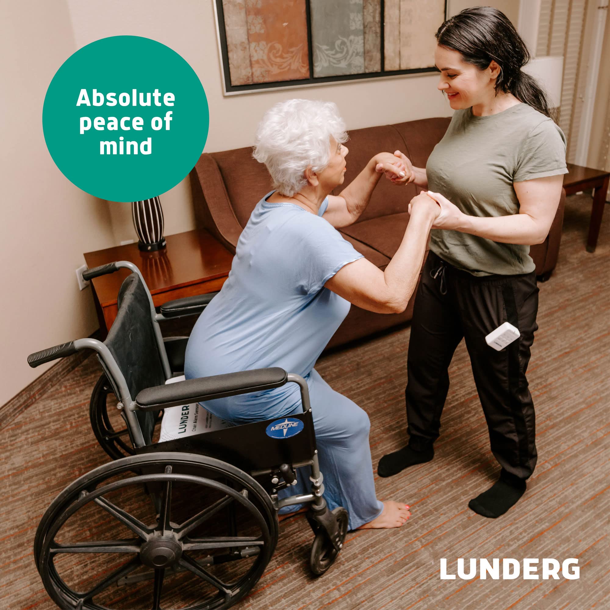 Lunderg Early Alert Bed Alarm System with Extra Chair Alarm Pad & 1 Pager - Smart Fall Prevention Monitoring Kit for Elderly & Dementia Patients - Ideal for Nursing Homes, Assisted Living & Home Care Safety