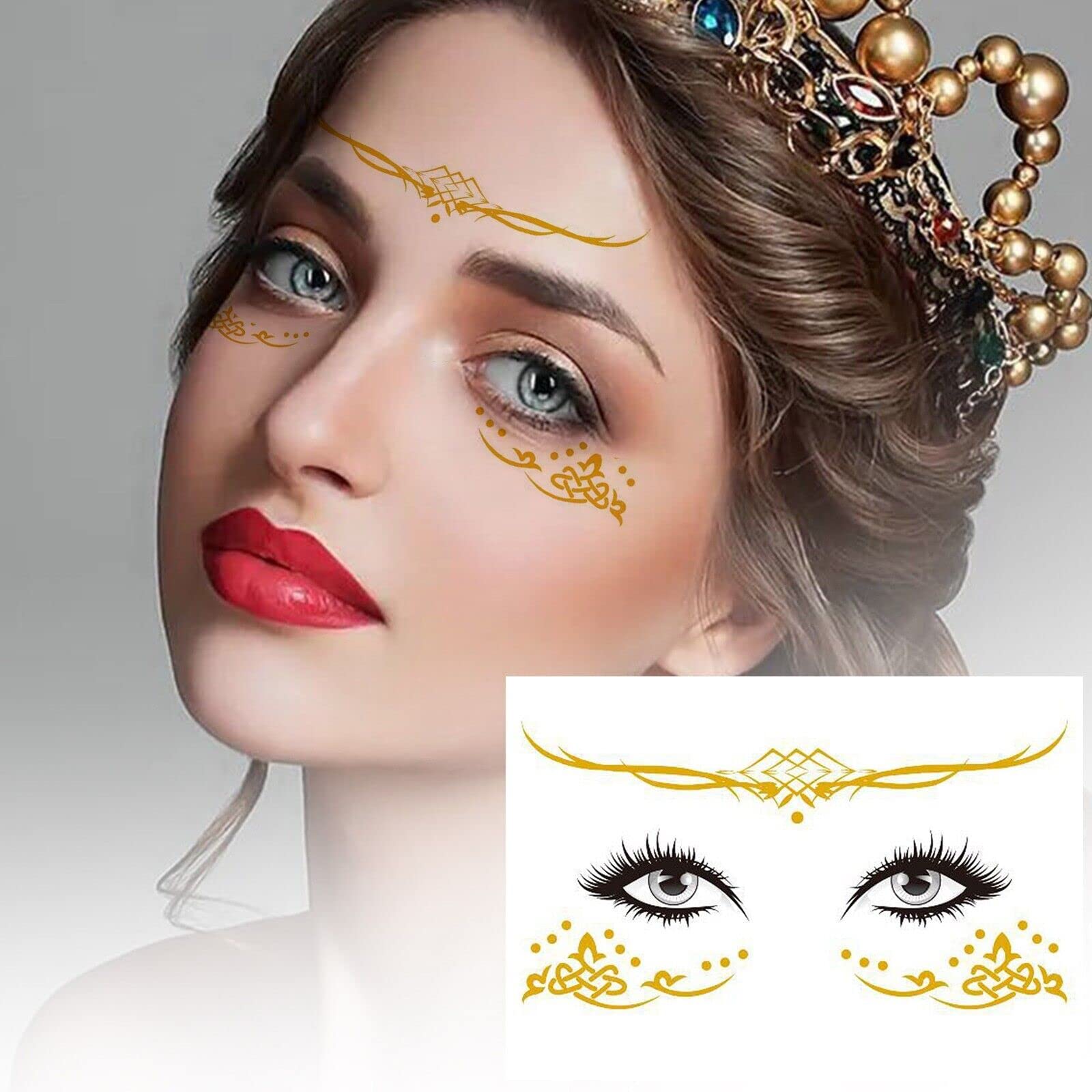Golden Temporary Face Tattoos for Freckles - Natural Looking, Easy to Apply & Remove, Long Lasting | Perfect for Halloween, Cosplay, Music Festivals & Selfie Looks