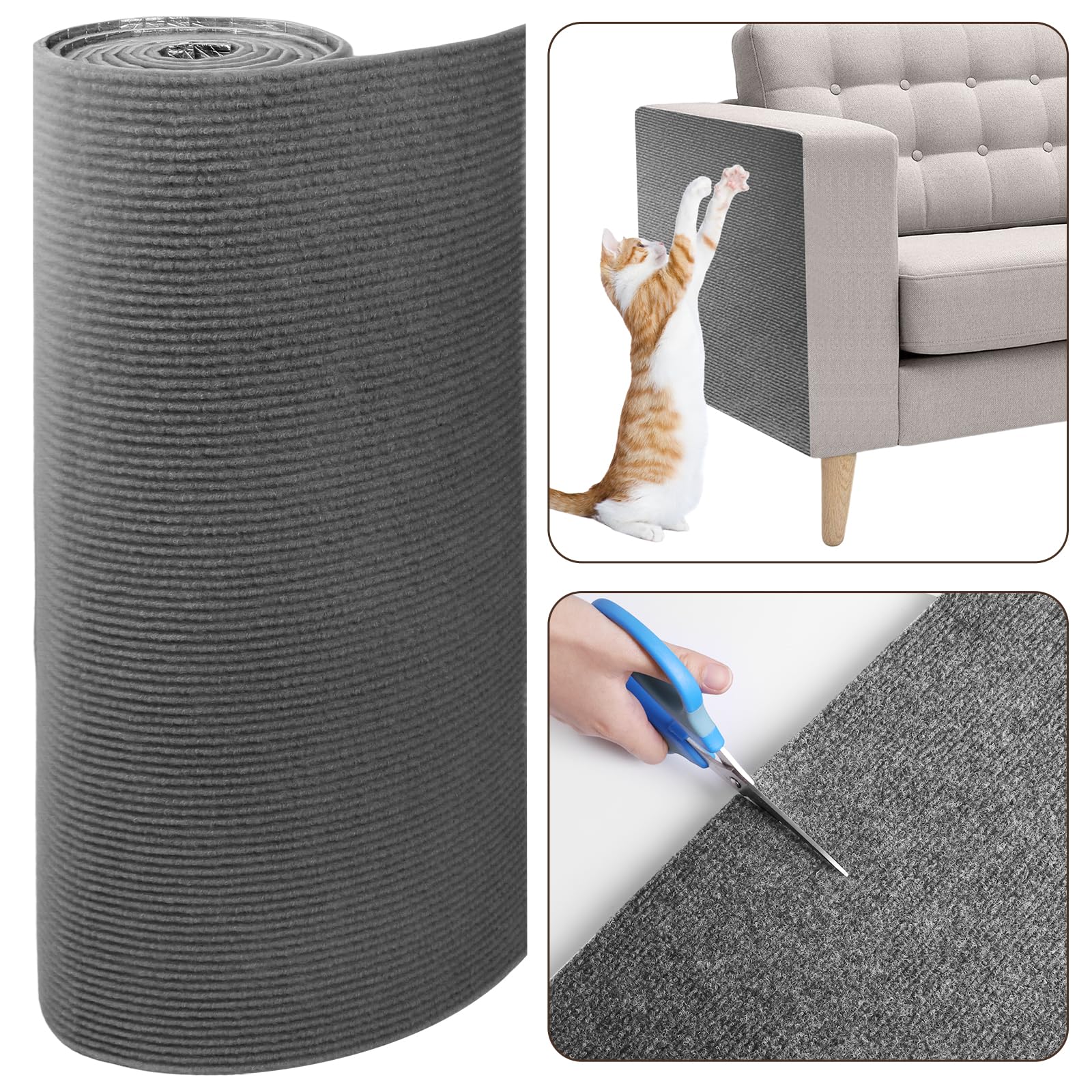 78.7x15.8 Inch Trimmable Cat Scratching Mat with Self-Adhesive - Durable Carpet Replacement for Cat Trees & Wall Shelves | DIY Furniture Protector for Sofas & Couches (Dark Grey) | Perfect for Indoor Cat Play & Home Decor