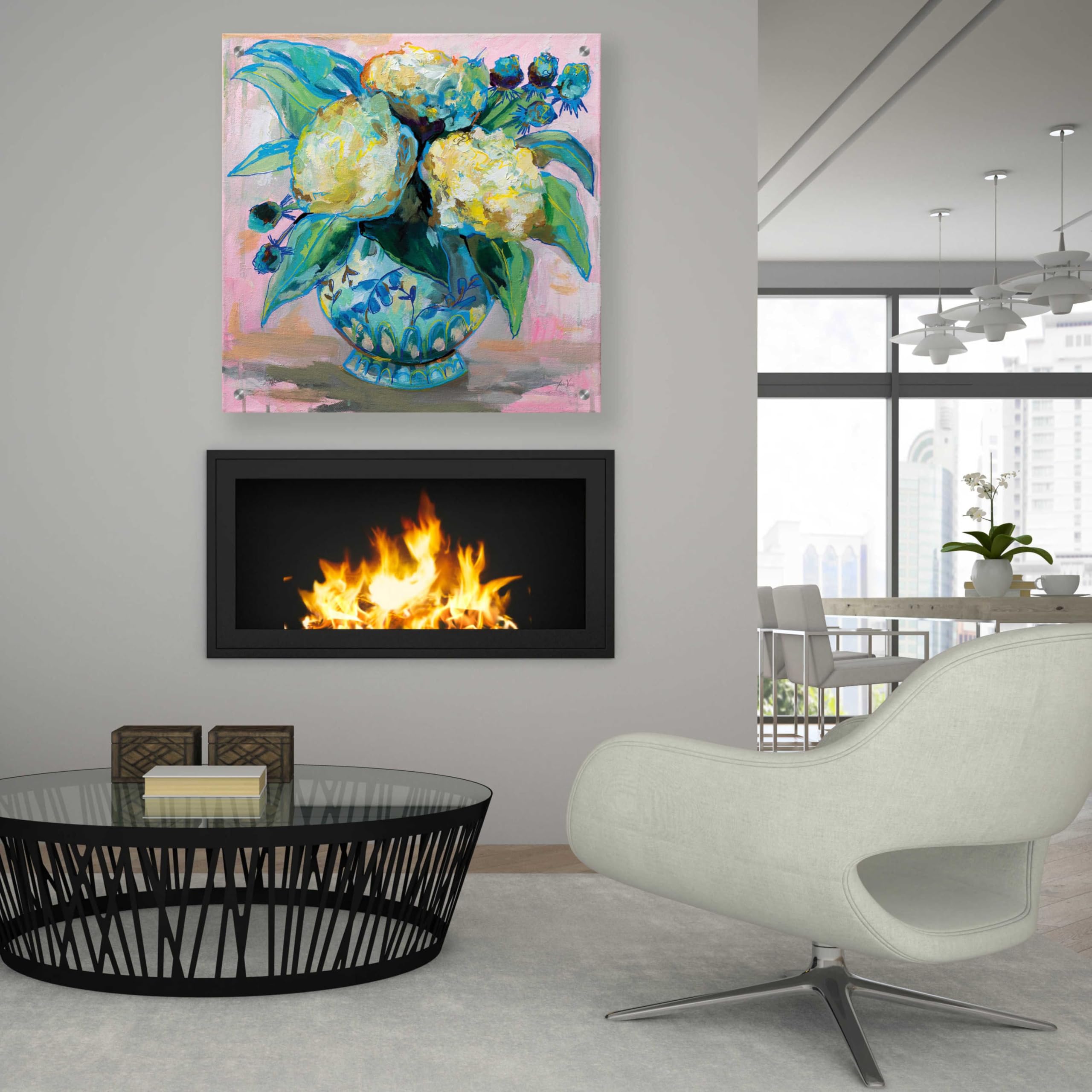 Ginger Jar I Wall Art by Jeanette Vertentes - 36x36 Inch Modern Acrylic Glass Painting - Vibrant Home Decor for Living Room, Bedroom & Office