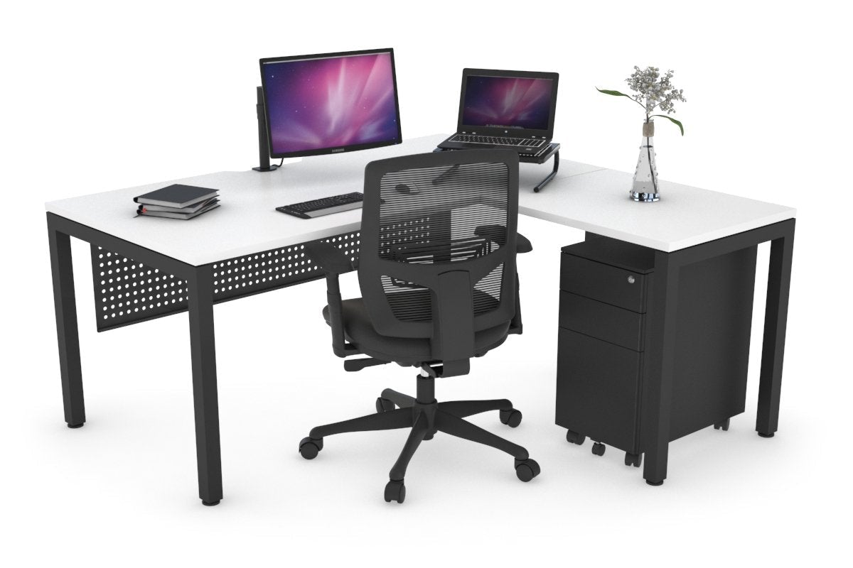 Quadro Square Legs L-Shaped Corner Office Desk - 1600L x 1550W with Cable Management | Modern Home & Office Workspace Solution