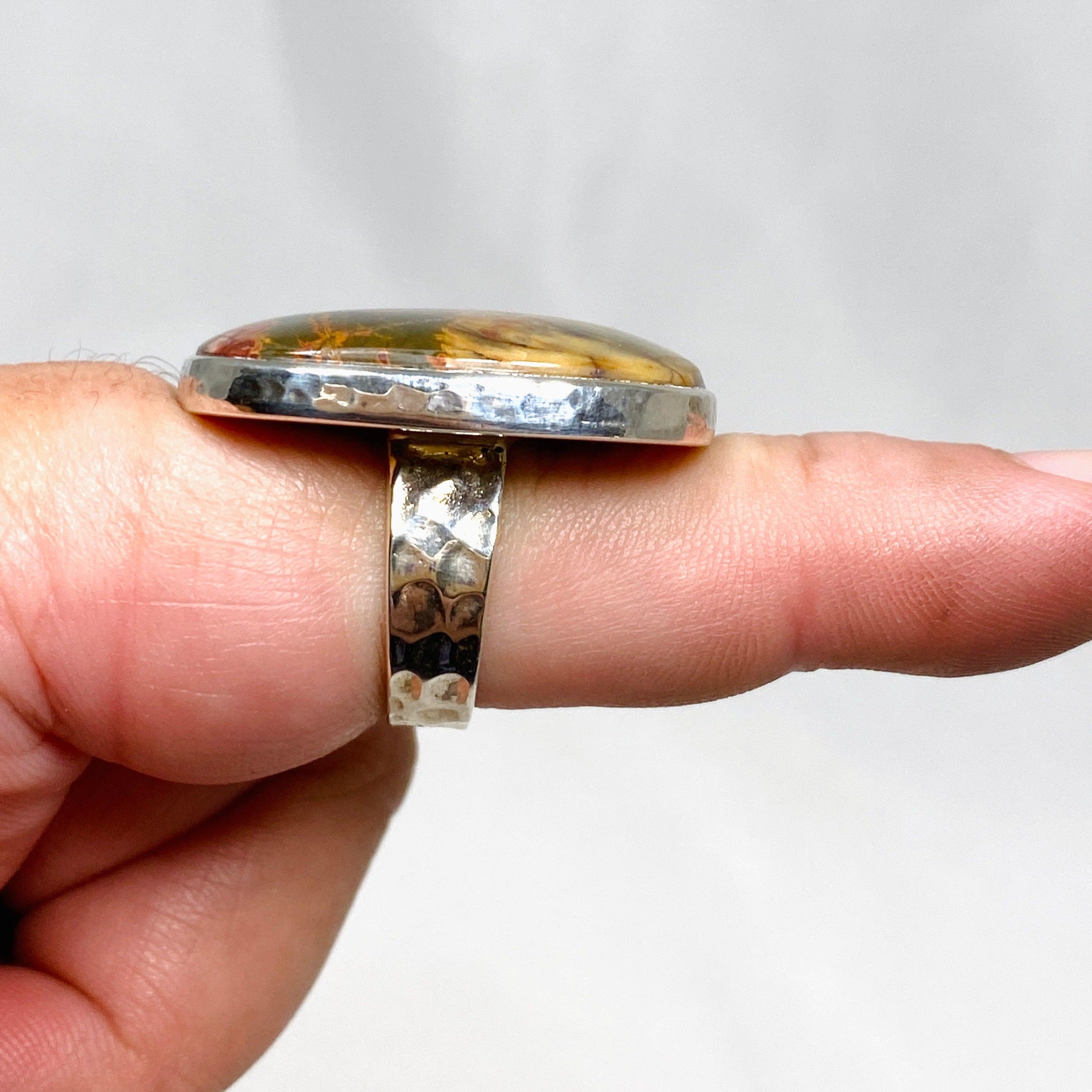 Cherry Creek Jasper Hammered Square Ring for Women - Size 8 KRGJ1607 - Boho Chic Jewelry for Everyday Wear & Special Occasions