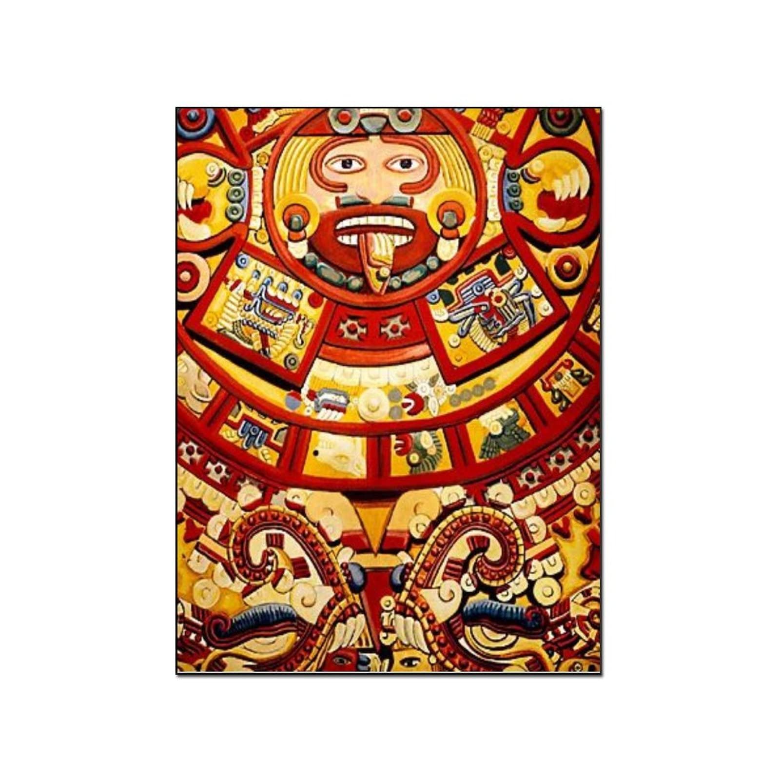 Aztec Calendar Mexican Art - Aztec Piedra Sun Calendar Mayan Poster - Canvas Painting Print for Bedroom, Living Room & Home Wall Decor - Perfect for Boho, Vintage & Cultural Aesthetic Room Themes