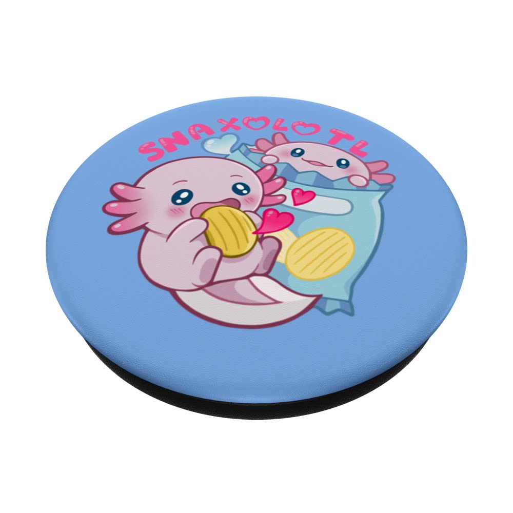 Snaxolotl - Adorable Axolotl with Snacks PopSockets Swappable PopGrip | Cute Phone Grip for Gaming, Texting & Photography | Perfect Gift for Animal Lovers