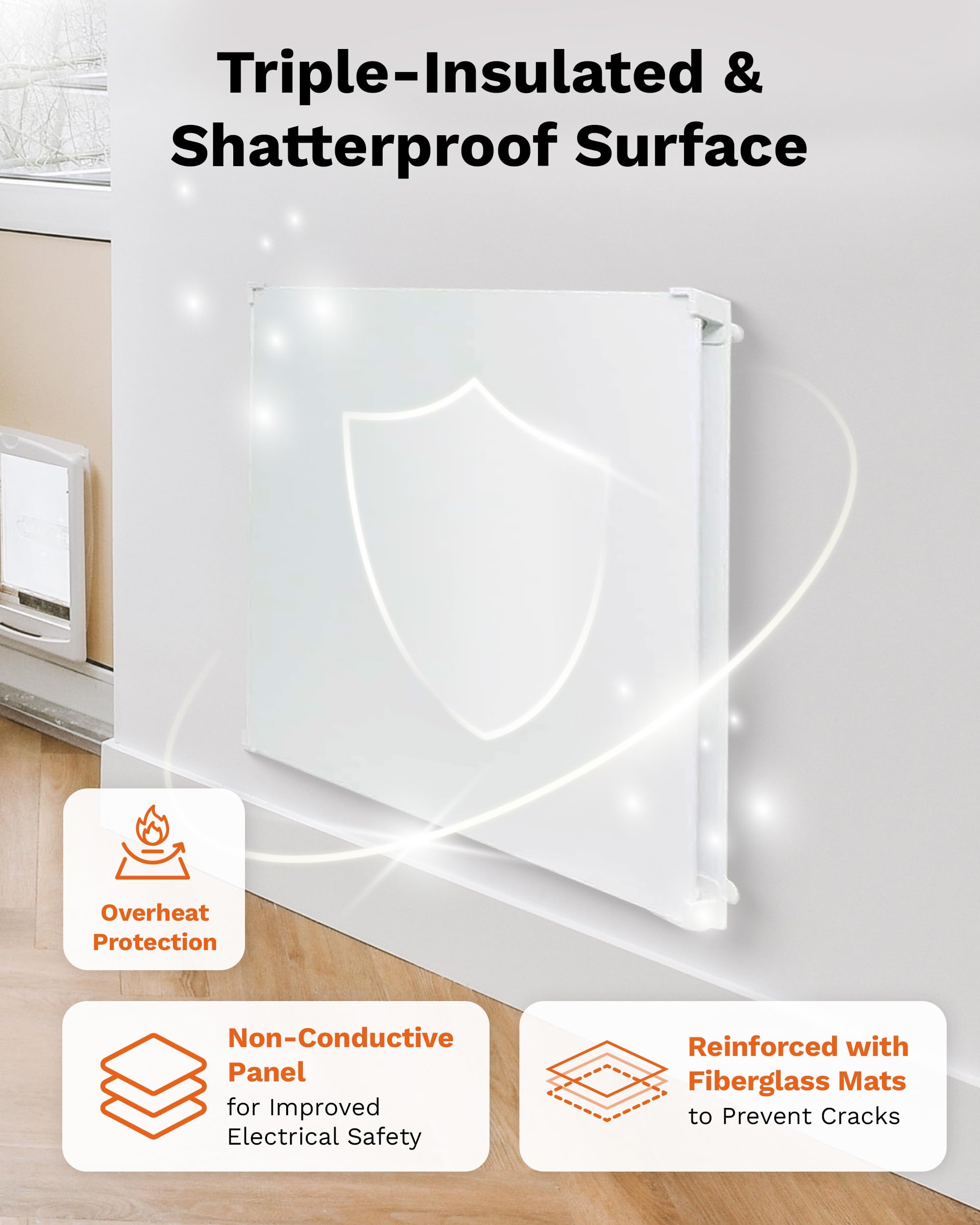 Amaze Heaters Dual Smart 400W Energy Efficient Space Heater with Heat Guard & Wall Mount Kit - 24x24 Inch Paintable Silent Indoor Electric Heater for Bedroom, Bathroom, Office - Perfect for Small Rooms Up to 160 Sq Ft - Safe & Quiet Heating Solution for Winter