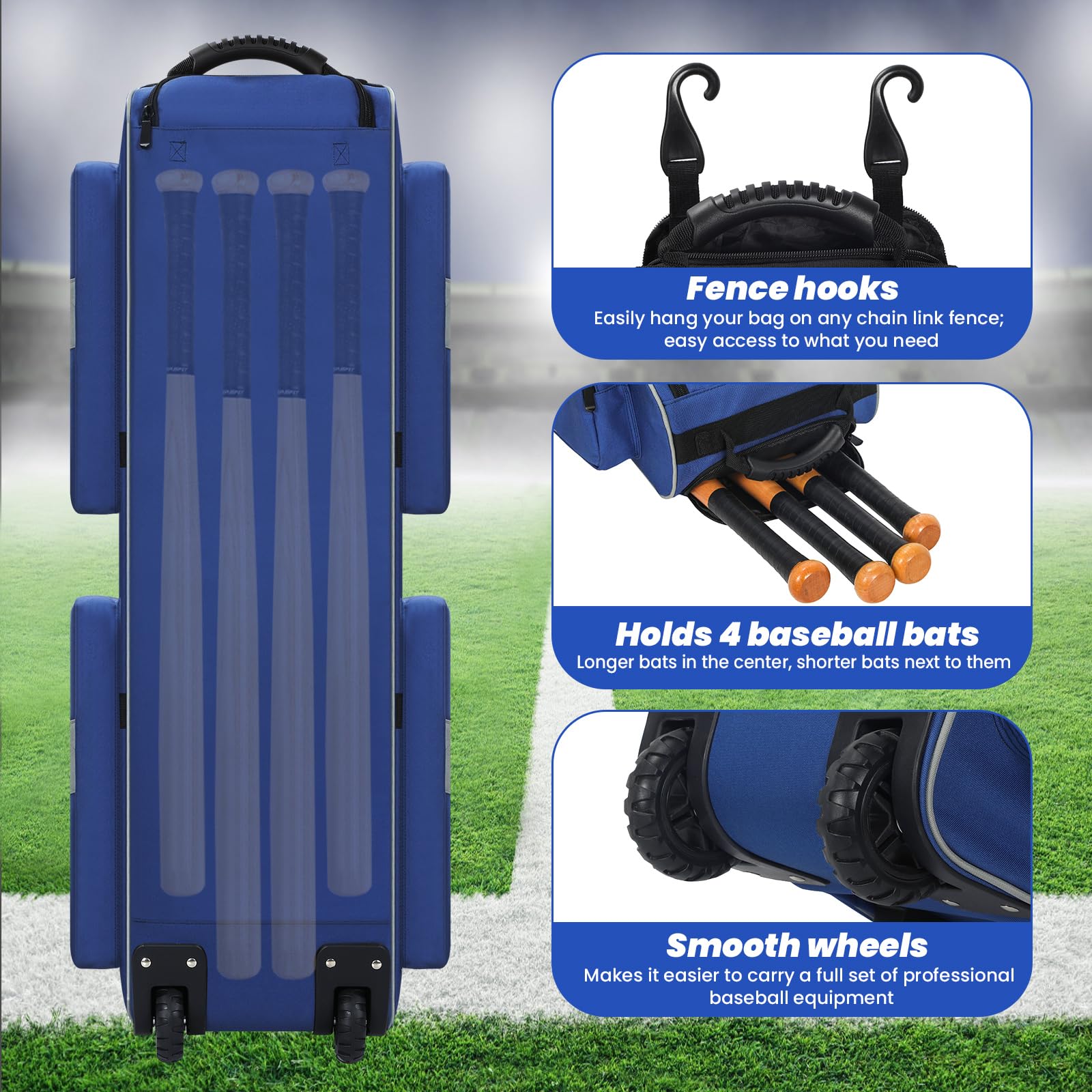 Best Rolling Baseball Catchers Gear Bag with Wheels & Shoe Compartment - Large Capacity Multi-Compartment Softball Bag for Men & Women - Perfect for Travel, Practice & Games