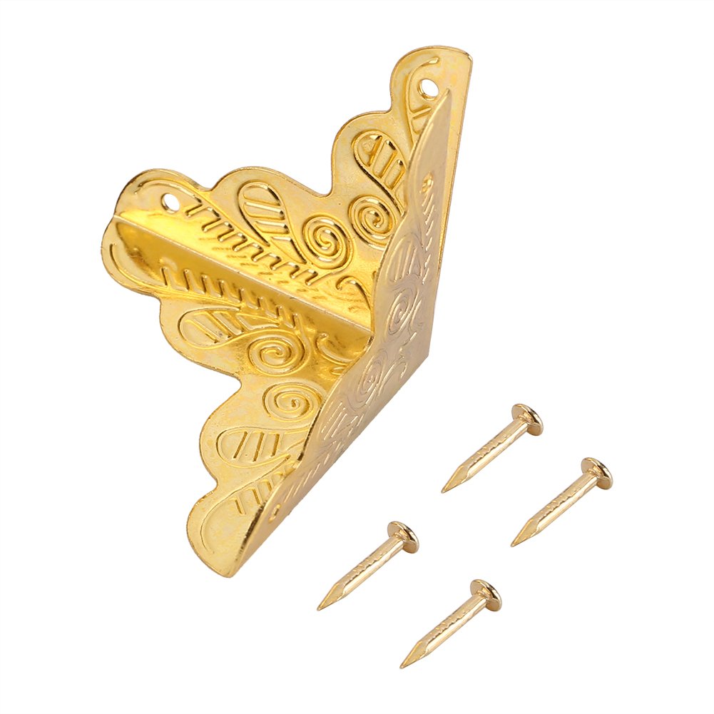 12-Piece Vintage Metal Three-Sided Corner Protectors - Decorative Iron Edge Guards with Screws for Jewelry Box, Gift Box & Picture Frame (Golden) - Perfect for Home Decor, DIY Projects & Antique Restoration