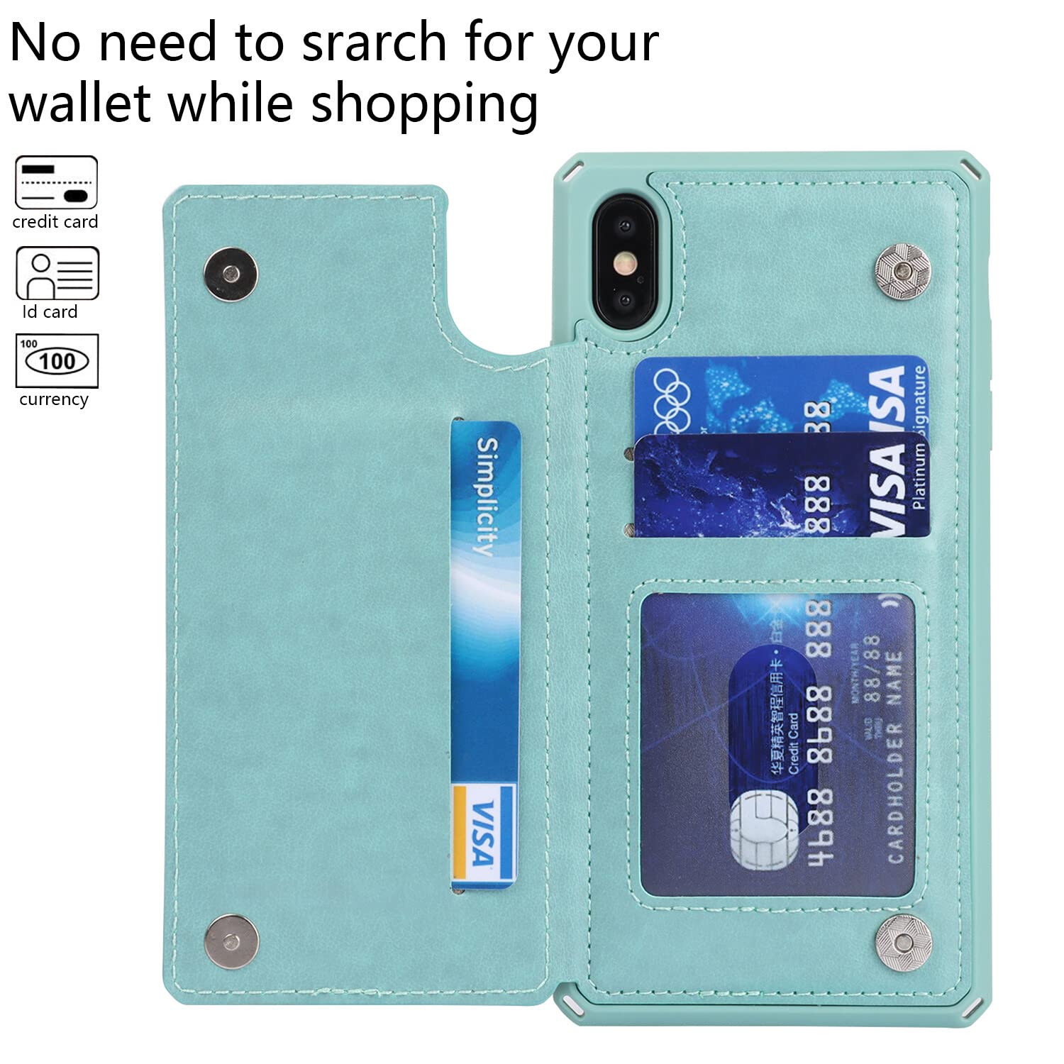 Premium Leather Wallet Case for iPhone X/Xs - RFID Blocking Card Holder with Kickstand & Wrist Strap | Slim Protective Phone Cover for Men & Women | Perfect for Work, Travel & Everyday Use (Green)