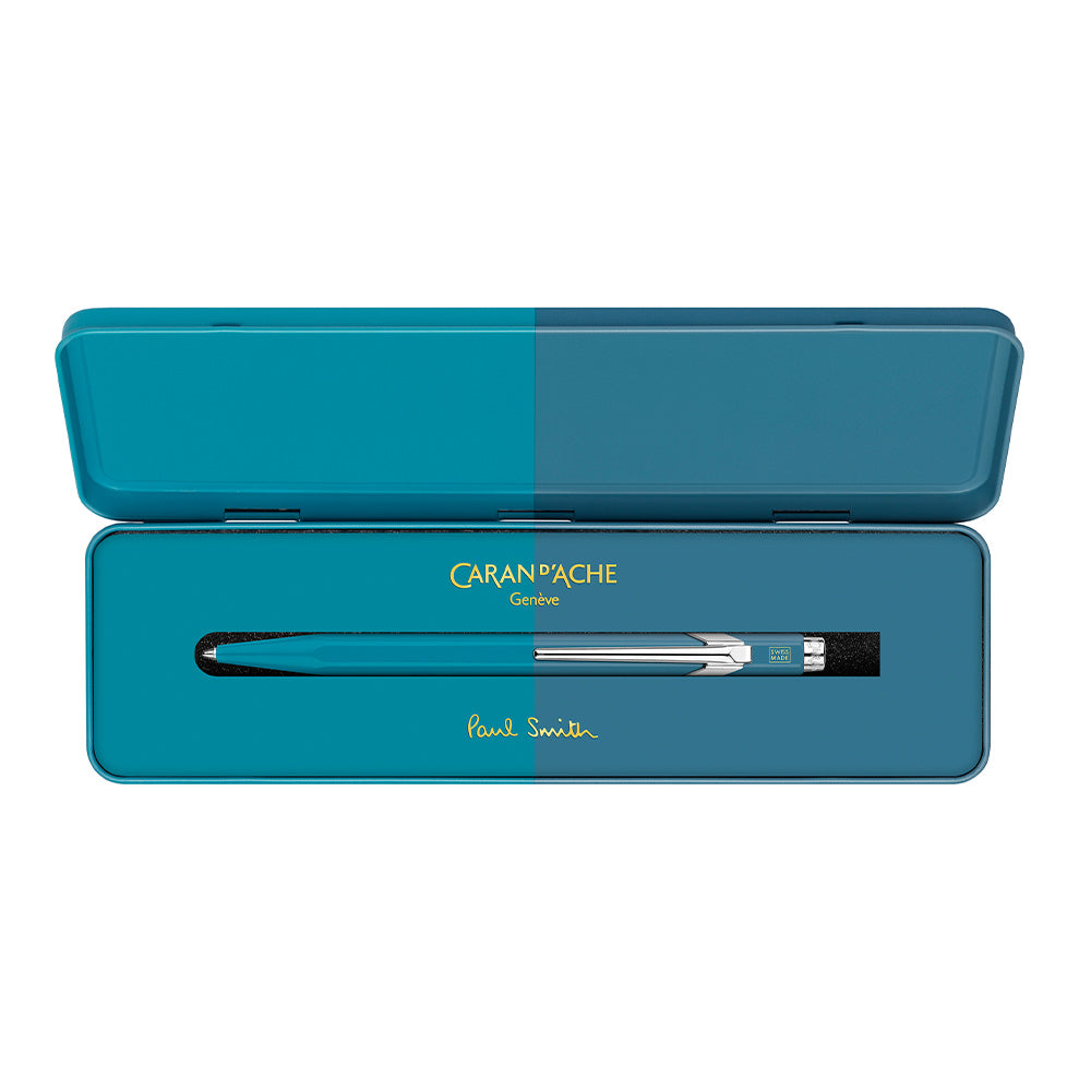Caran d'Ache 849 Ballpoint Pen - Paul Smith Limited Edition Cyan & Steel - Premium Writing Instrument for Office, Gifts & Collectors