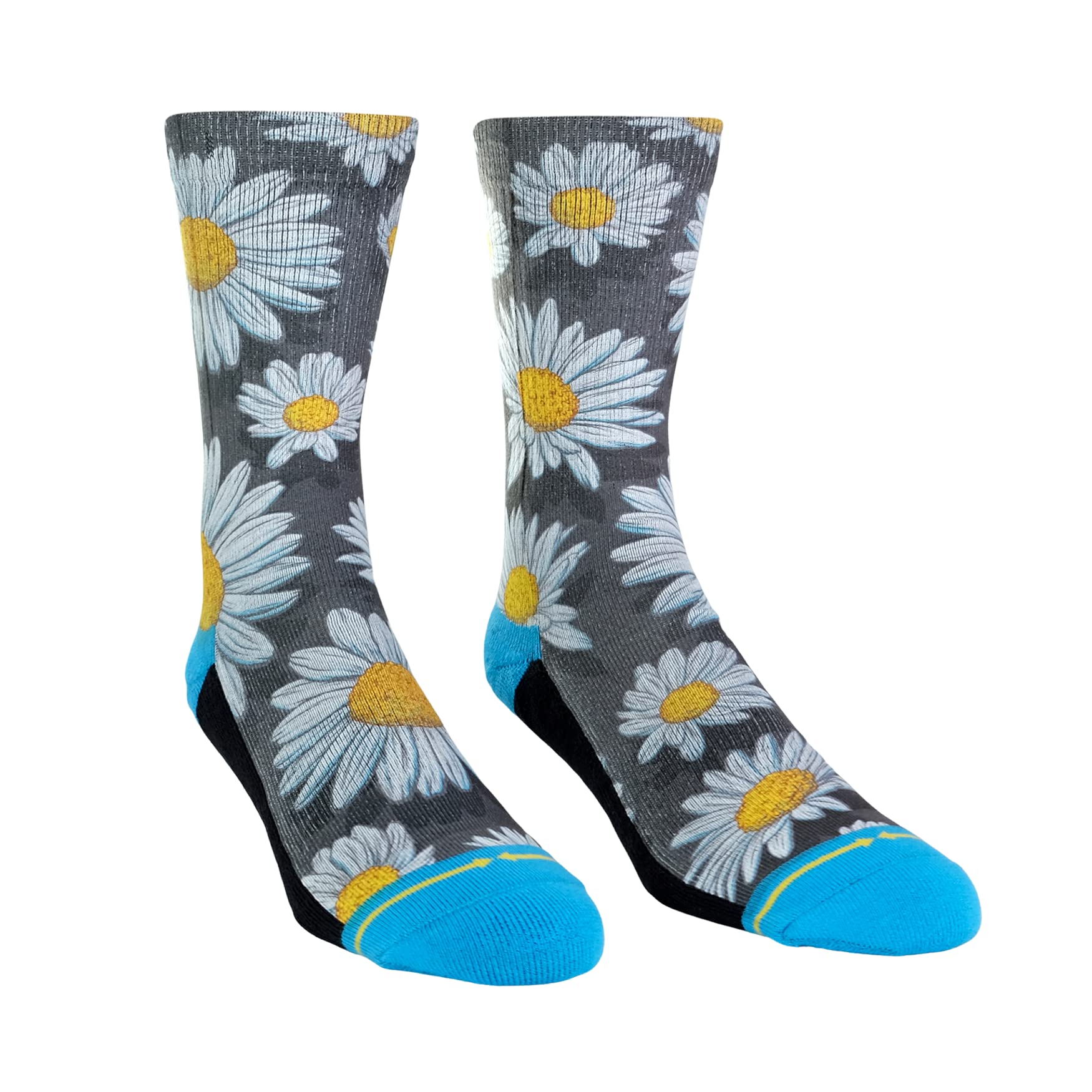 MERGE4 Spring Daisies Crew Socks for Men & Women - Floral Print Non-Slip Comfort Socks with Arch Support - Perfect for Work, Running & Everyday Wear