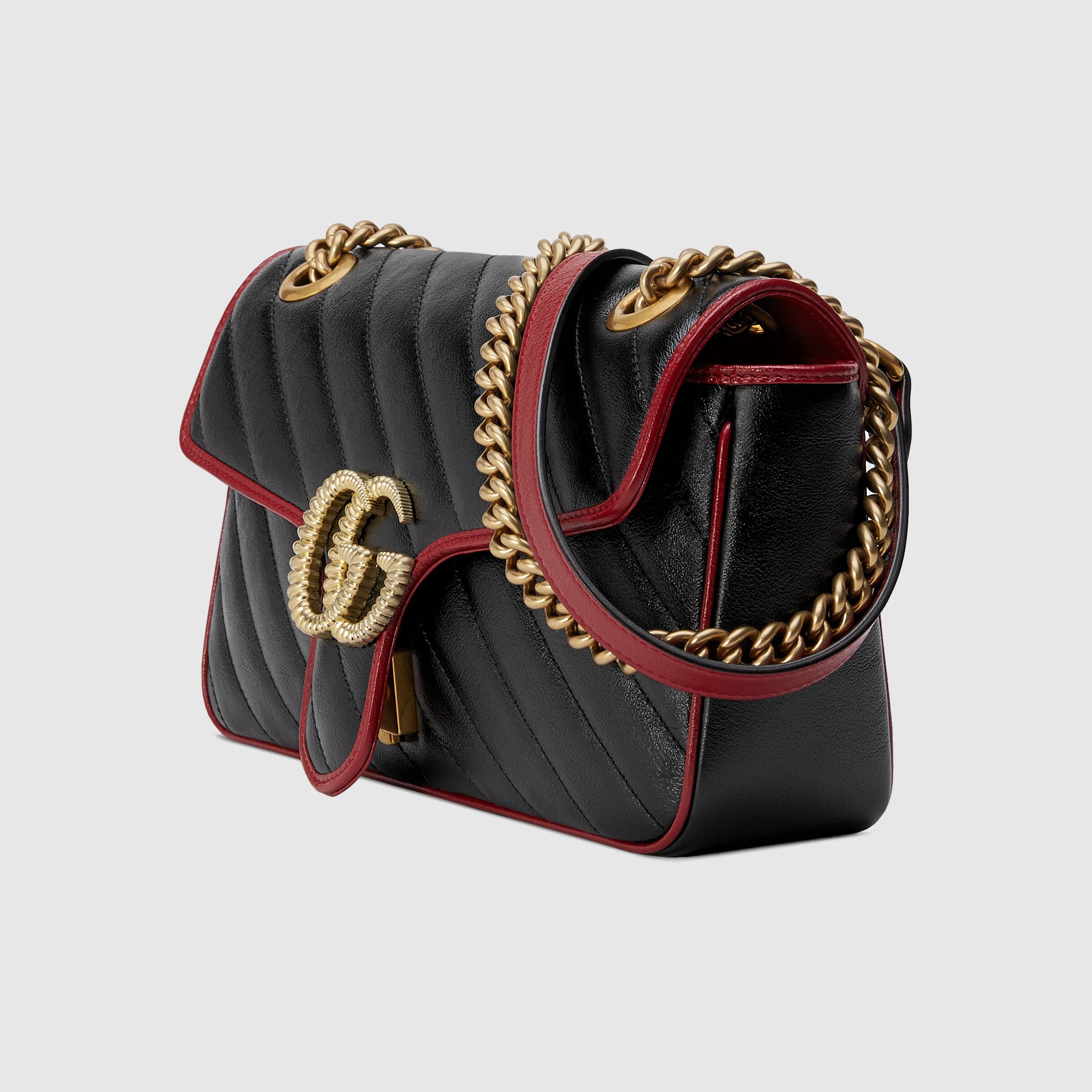 Gucci GG Marmont Matelassé Mini Bag in Black & Cerise - Luxury Crossbody Purse for Women, Perfect for Date Night & Evening Events