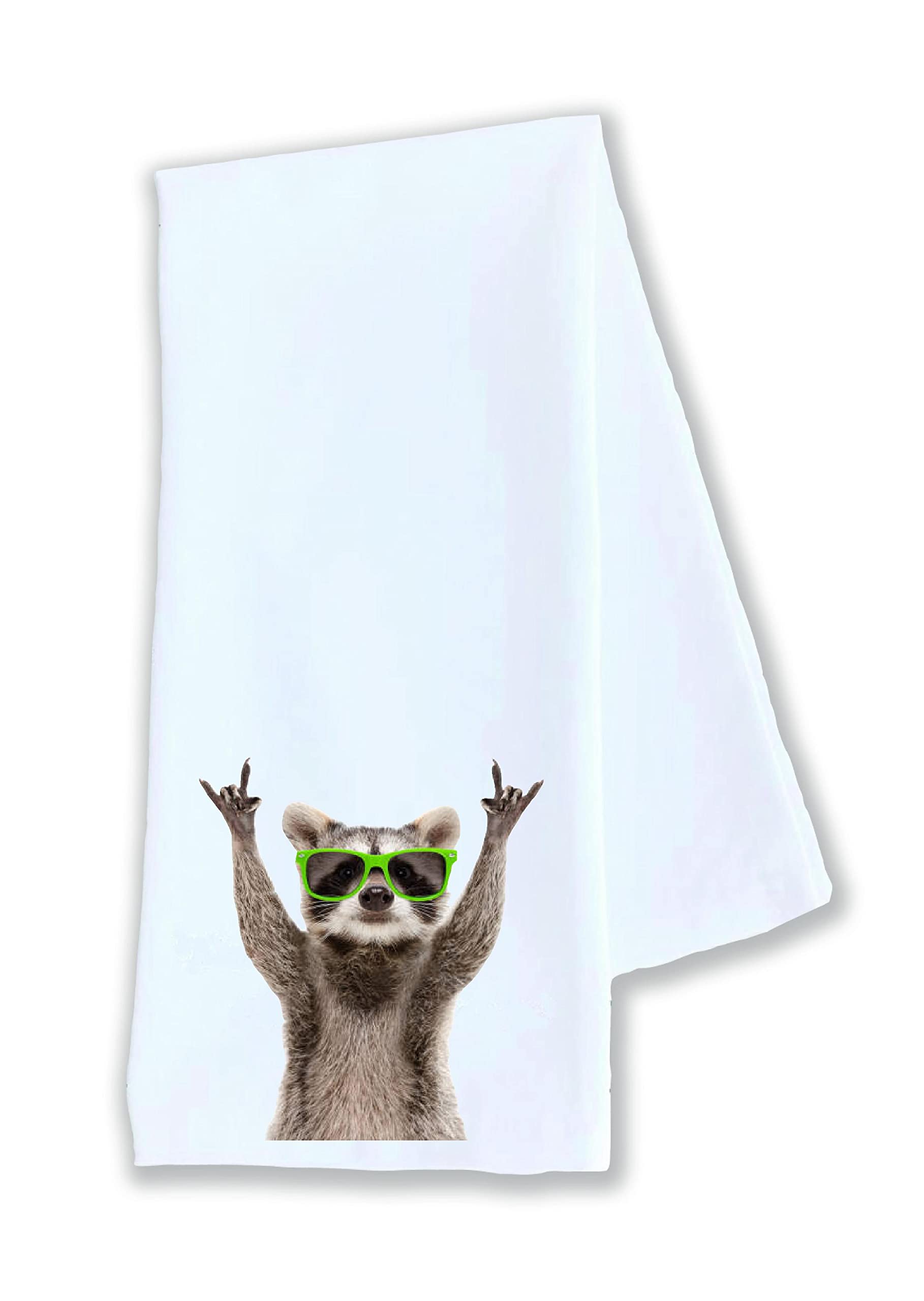 Funny Raccoon with Sunglasses Kitchen Dish Towel - 100% Cotton Absorbent Drying Cloth for Dishes, Utensils & Hands | Cute Kitchen Decor, Housewarming Gift, Funny Inspirational Home Accessory
