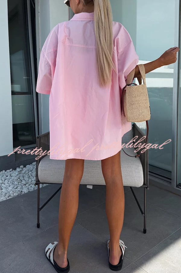 Women's Summer Casual Loose Short Sleeve Shirt & Elastic High Waist Shorts Set - Comfortable Outfit for Beach Vacation, Streetwear and Daily Wear