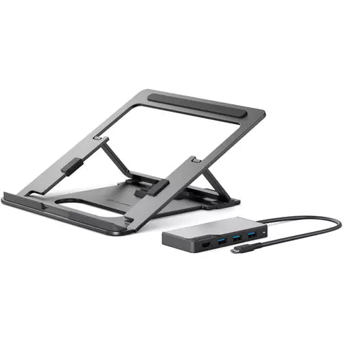 ALOGIC Flex Adjustable Laptop Stand with USB C Hub (UCFUHD SGR) - Ergonomic Aluminum Computer Riser for MacBook, iPad & Notebook - Perfect for Home Office, Workstation & Travel Use