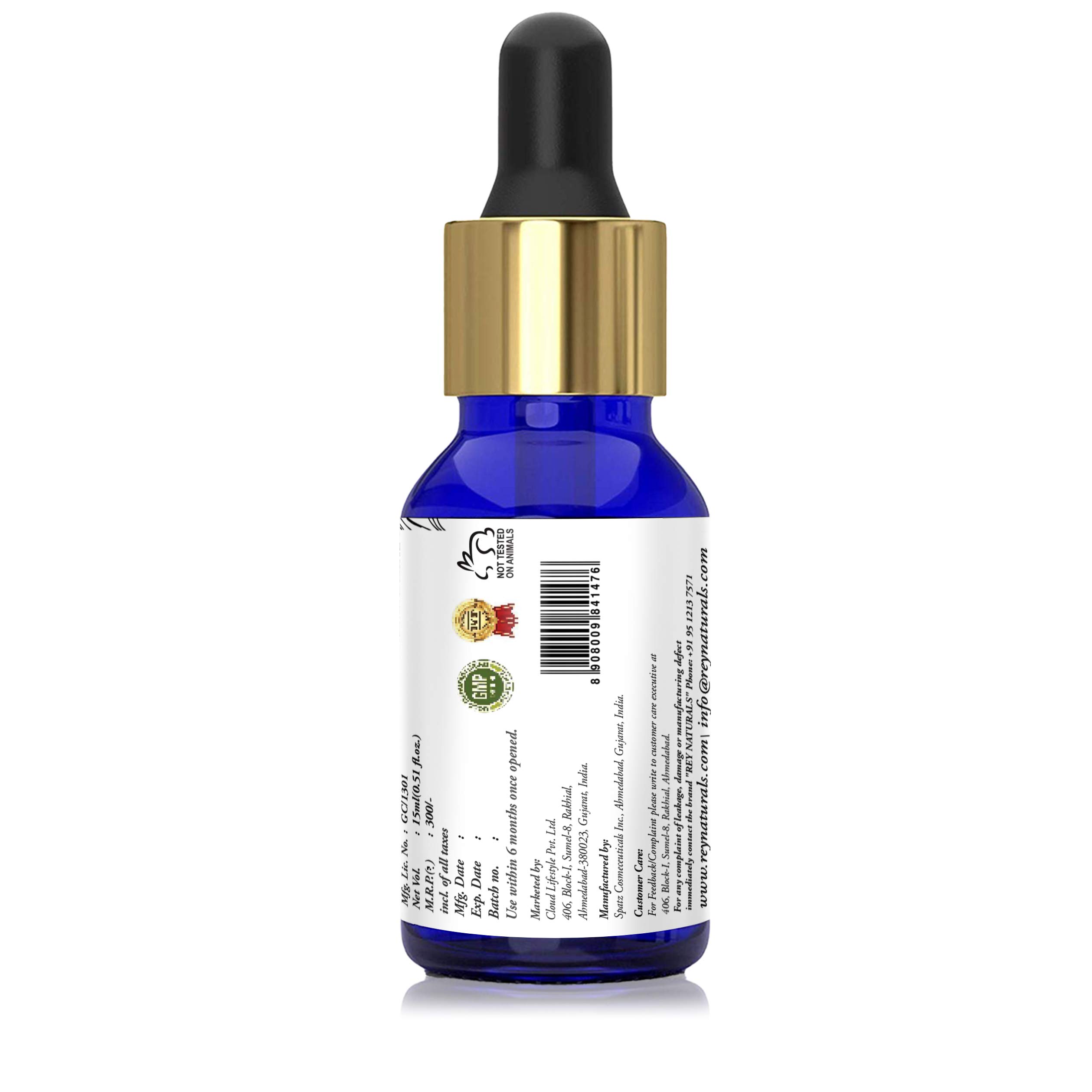Rey Naturals Pure Rosemary Essential Oil for Hair Growth, Hair Loss Control & Dandruff Treatment | Non-Greasy Skin & Body Oil for Soft, Shiny Hair | Natural Hair Care for Women & Men - 15ml | Perfect for Scalp Massage, Aromatherapy & DIY Beauty Recipes