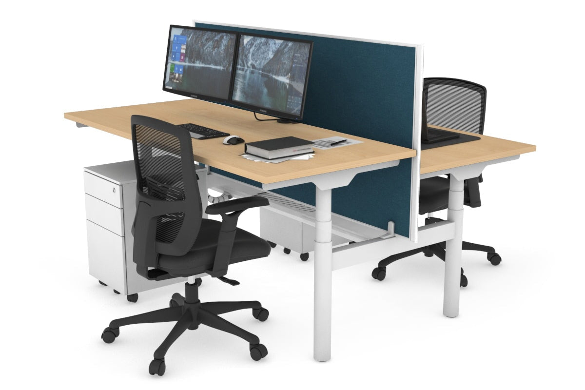 Flexi Premium Height Adjustable 2-Person H Bench Workstation - White Frame [1800L x 700W] - Ideal for Office, Home Workspace & Collaborative Environments