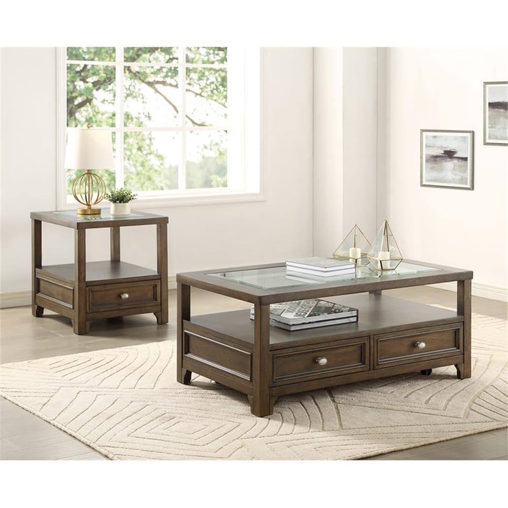 Lexicon Auburn Wood 2-Drawer Coffee Table - Brown Cherry Finish - Modern Living Room Furniture for Small Spaces & Home Decor