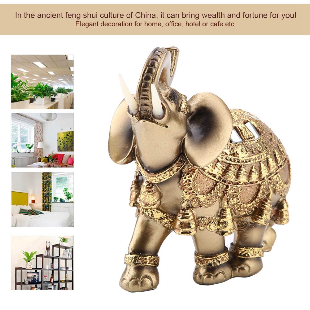Golden Elephant Sculpture Statue - Home & Office Decor, Anti-Slip Floor Decoration, Lucky Elephant Figurine for Living Room, Bedroom, Cafe (Gift Idea)