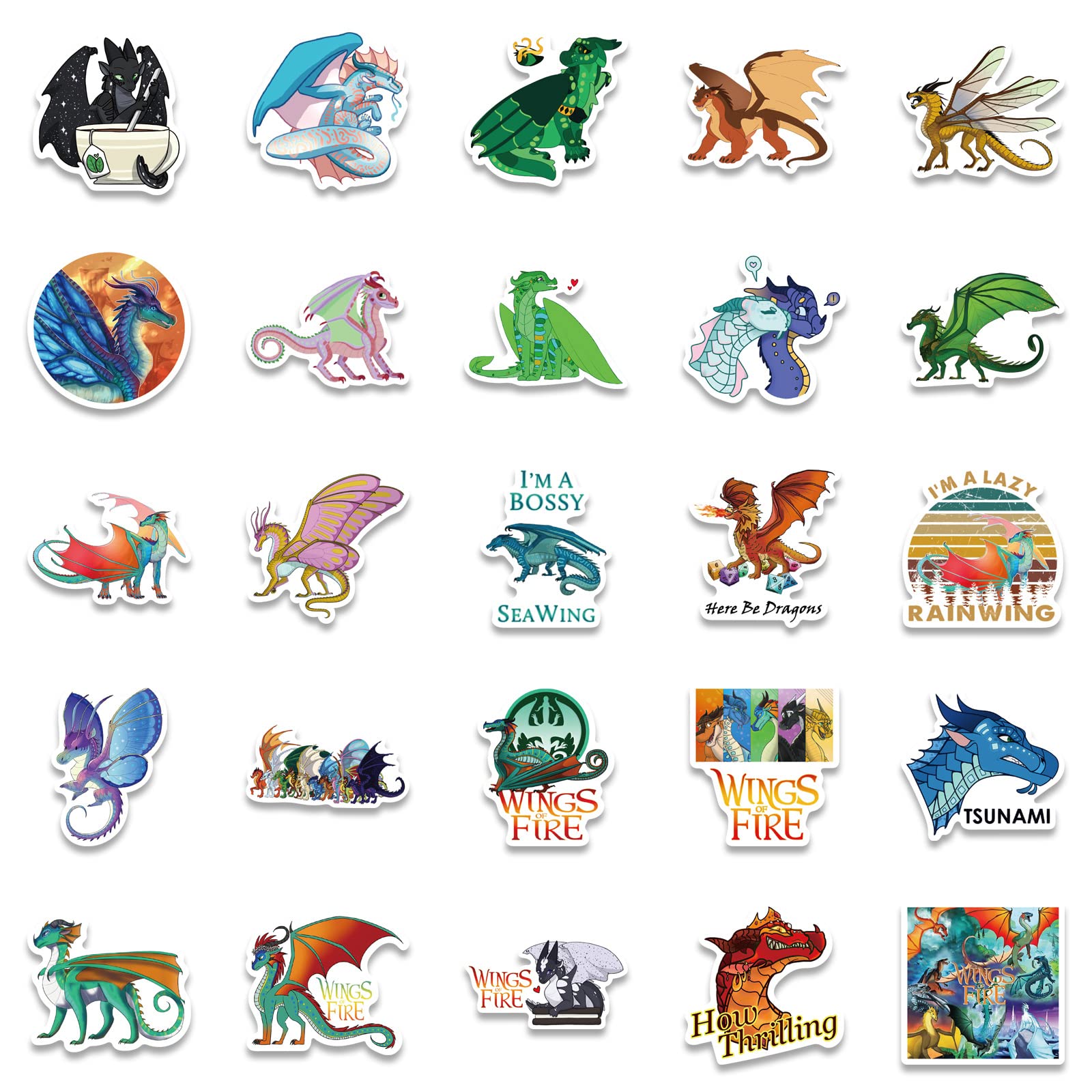 50 Pack Wings of Fire Vinyl Stickers - Waterproof Cartoon Decals for Water Bottles, Laptops, Skateboards | Cute Aesthetic VSCO Stickers for Teens, Kids & Girls | Perfect for School Supplies, DIY Crafts & Personalizing Belongings