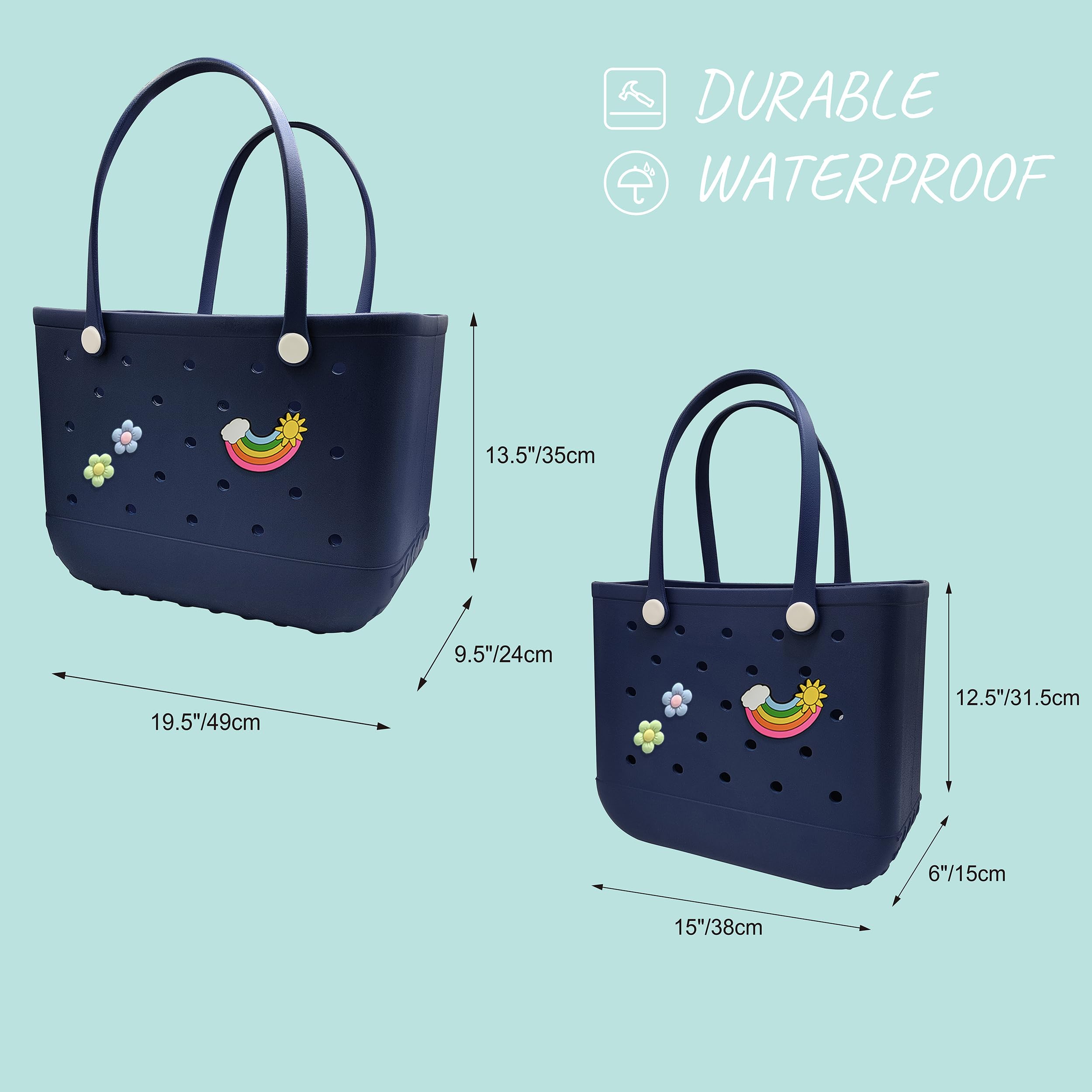 Waterproof Washable Non-Slip Rubber Beach Tote Bag - Durable & Lightweight for Pool, Gym, Yoga & Travel - Spacious Carryall for Swimwear, Towels & Sports Gear