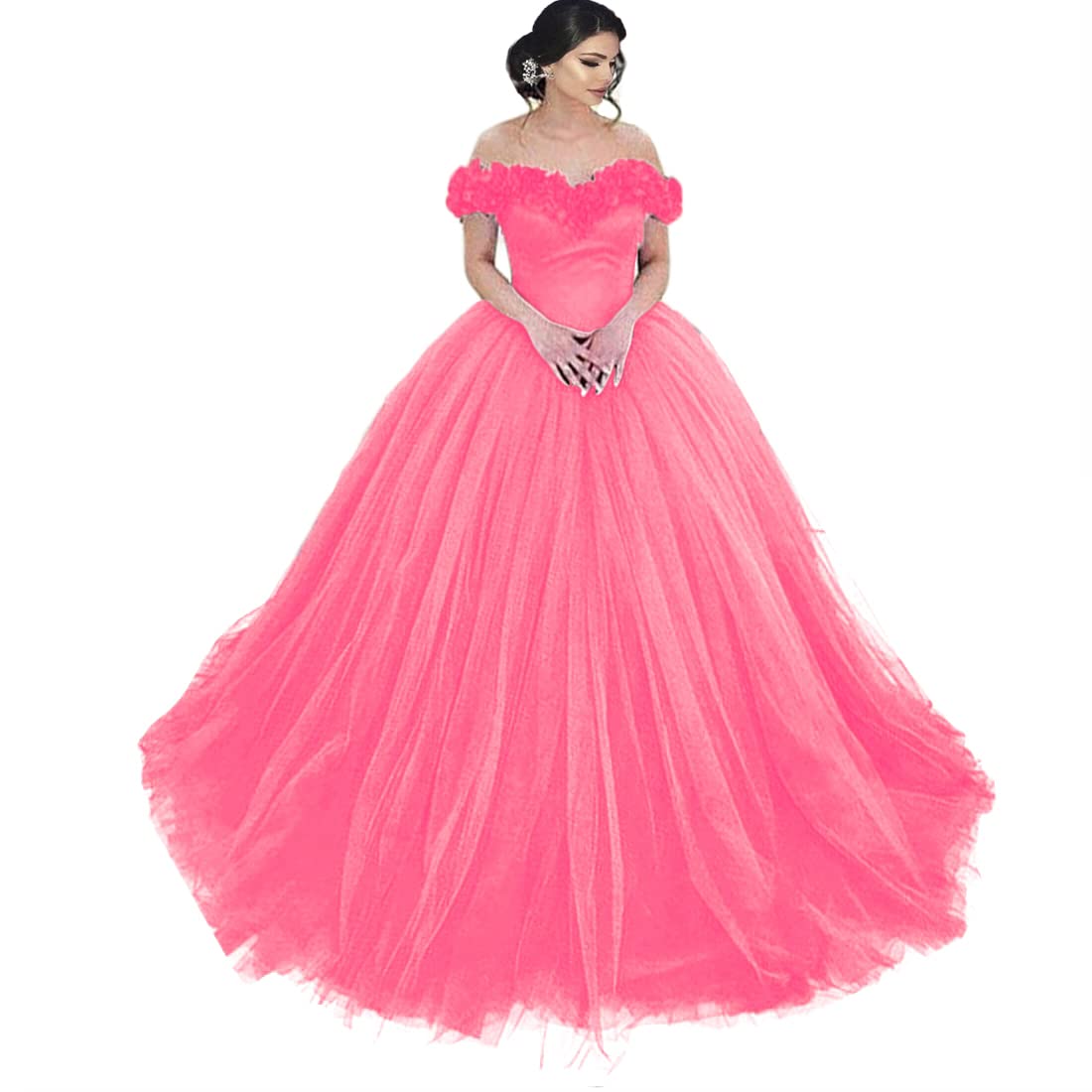 Elegant Off Shoulder Quinceanera Dress for Women - Floral Lace Tulle Ball Gown for Wedding, Evening Party & Special Occasions | Perfect for Prom, Homecoming, Sweet 16 & Formal Events