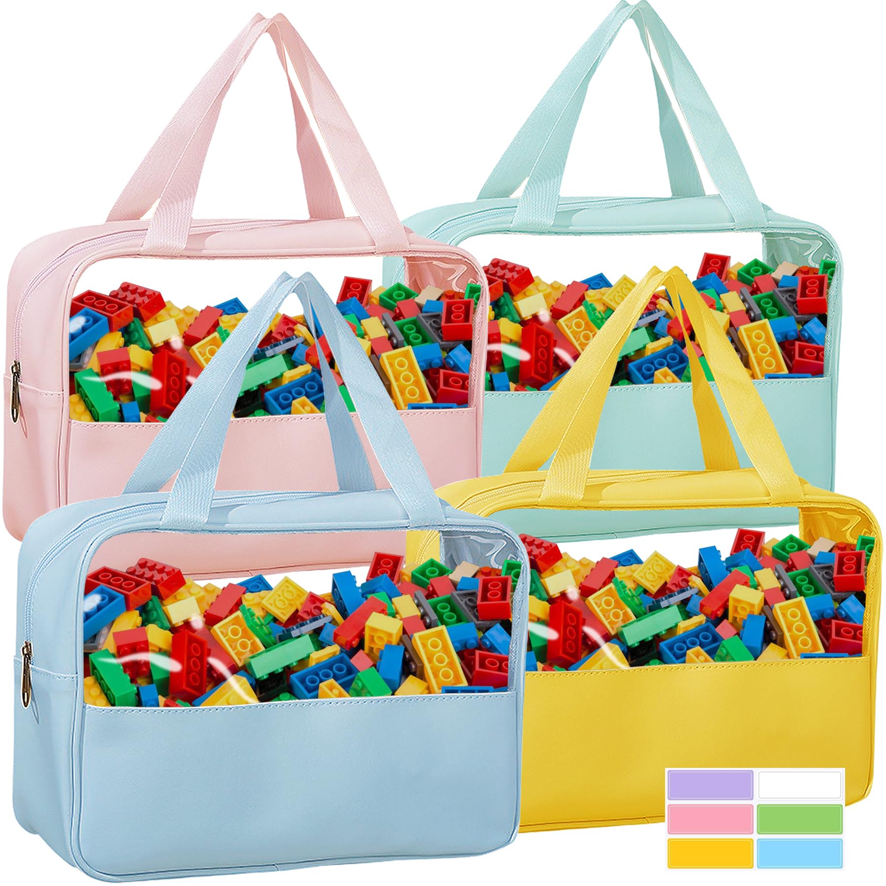 4-Pack Large PU Leather Toy Organizer Bags with Zipper - Waterproof Storage for Board Games, Building Blocks, Clay & Toys - Portable Handheld Design for Home, Travel & Playroom Organization