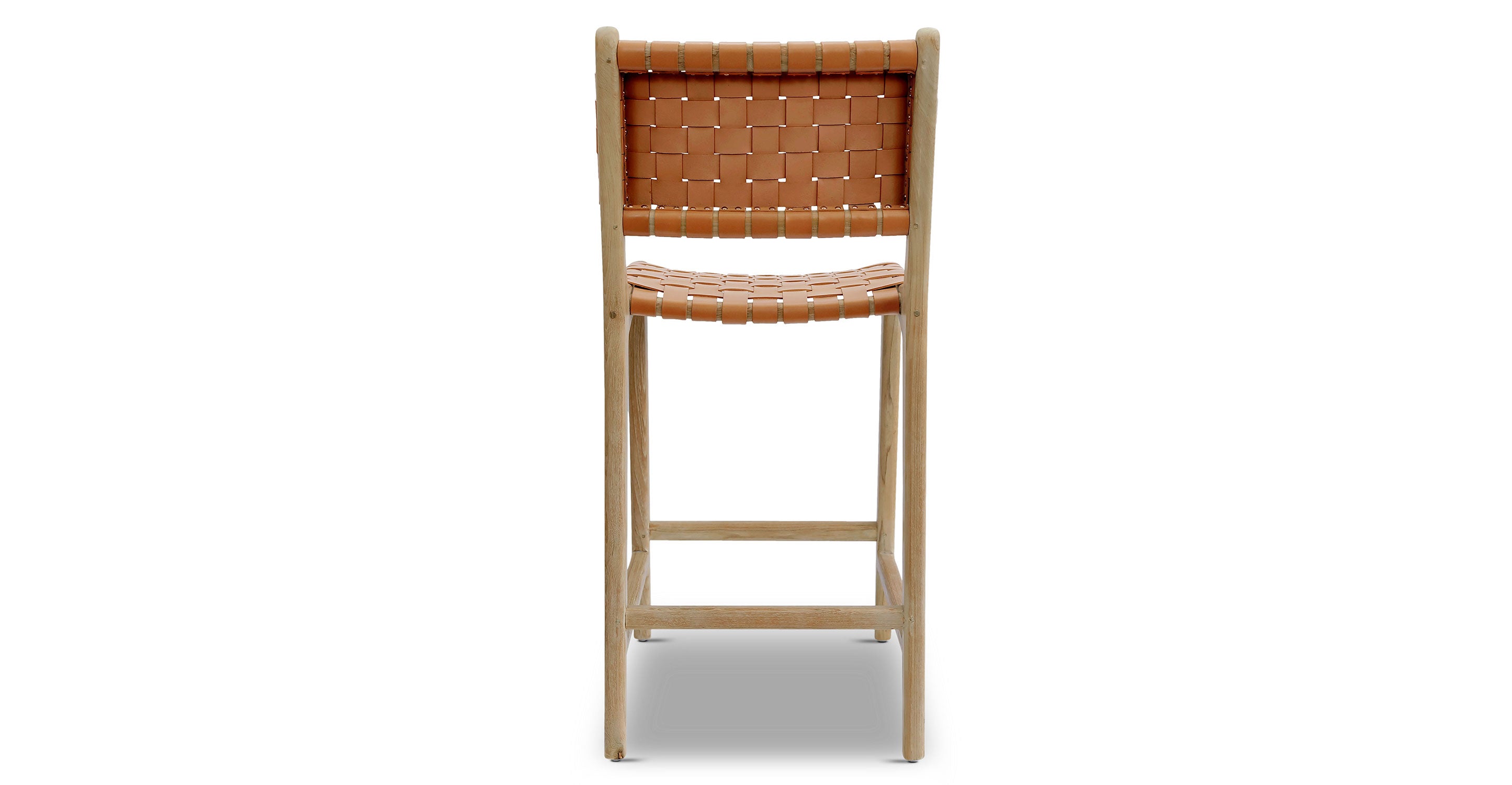 Premium Teak & Leather Counter Height Bar Stool - Modern Kitchen Island & Breakfast Nook Seating - Durable & Stylish for Home, Cafe, and Restaurant Use