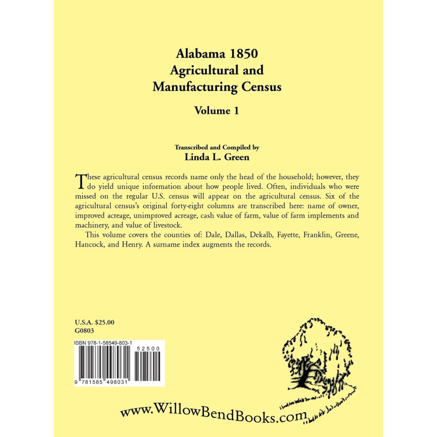 Alabama 1850 Agricultural and Manufacturing Census Volume 1 - Historical Genealogy Research & Ancestry Records for Family Tree Building | Perfect for Historians, Researchers & Genealogists