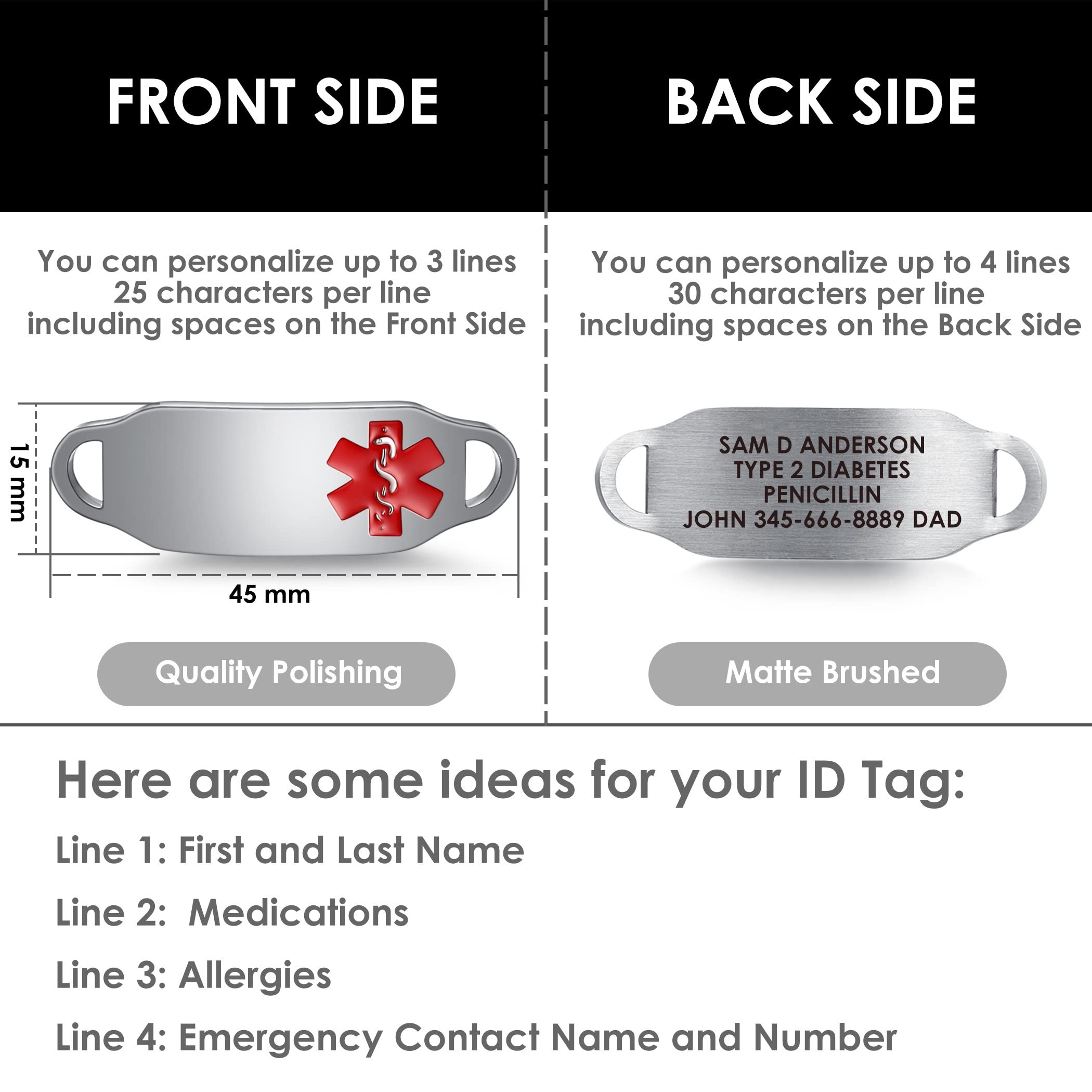 Personalized Stainless Steel Medical Alert Bracelets for Women & Men - Free Engraving, Adjustable & Waterproof Medic ID Bracelet - Ideal for Emergency Medical Identification, Daily Wear & Outdoor Activities
