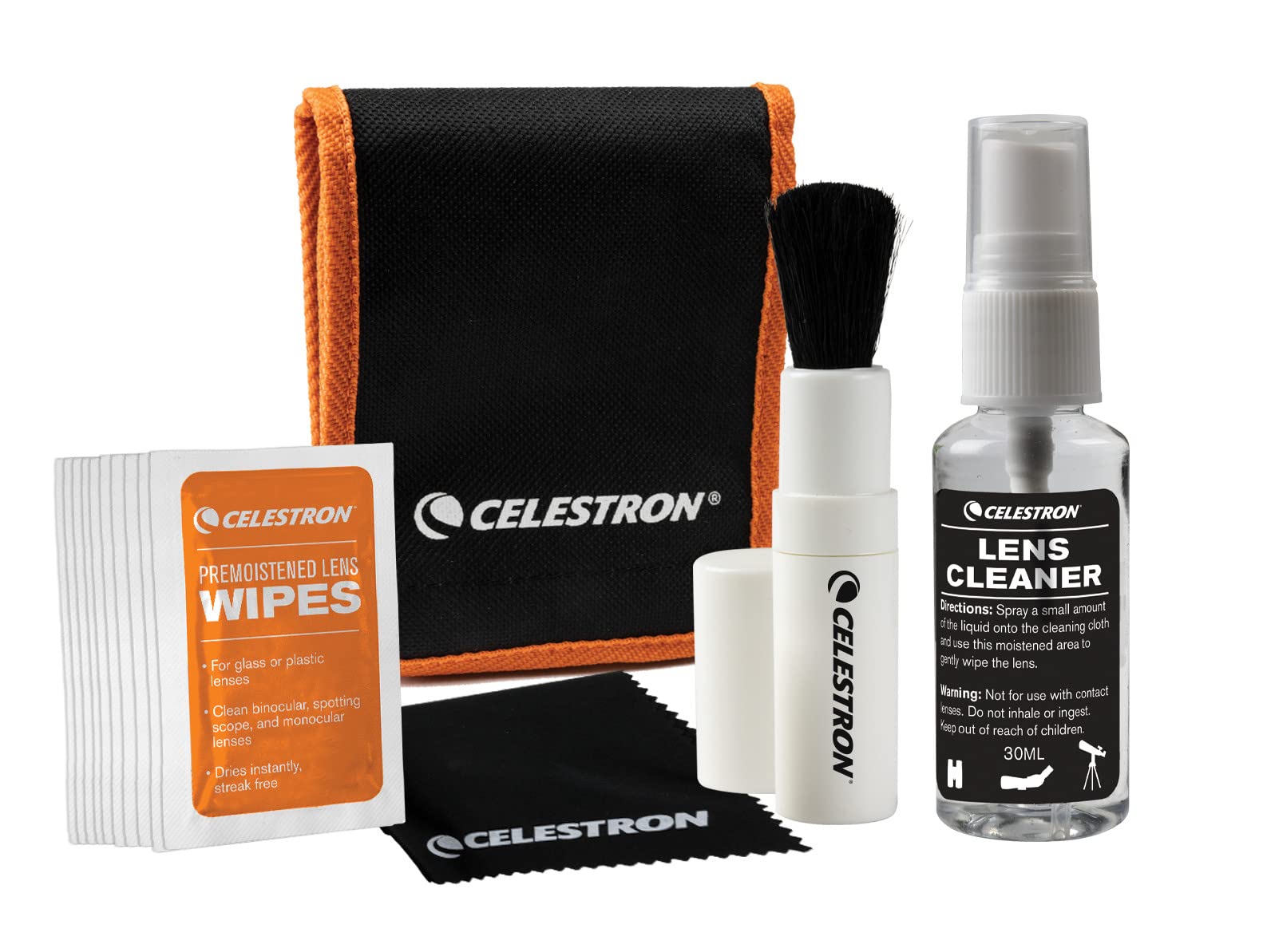 Celestron Lens Cleaning Kit for Telescopes, Cameras & Binoculars - Premium Microfiber Cloth, Brush & Solution - Perfect for Astronomy, Photography & Outdoor Adventures