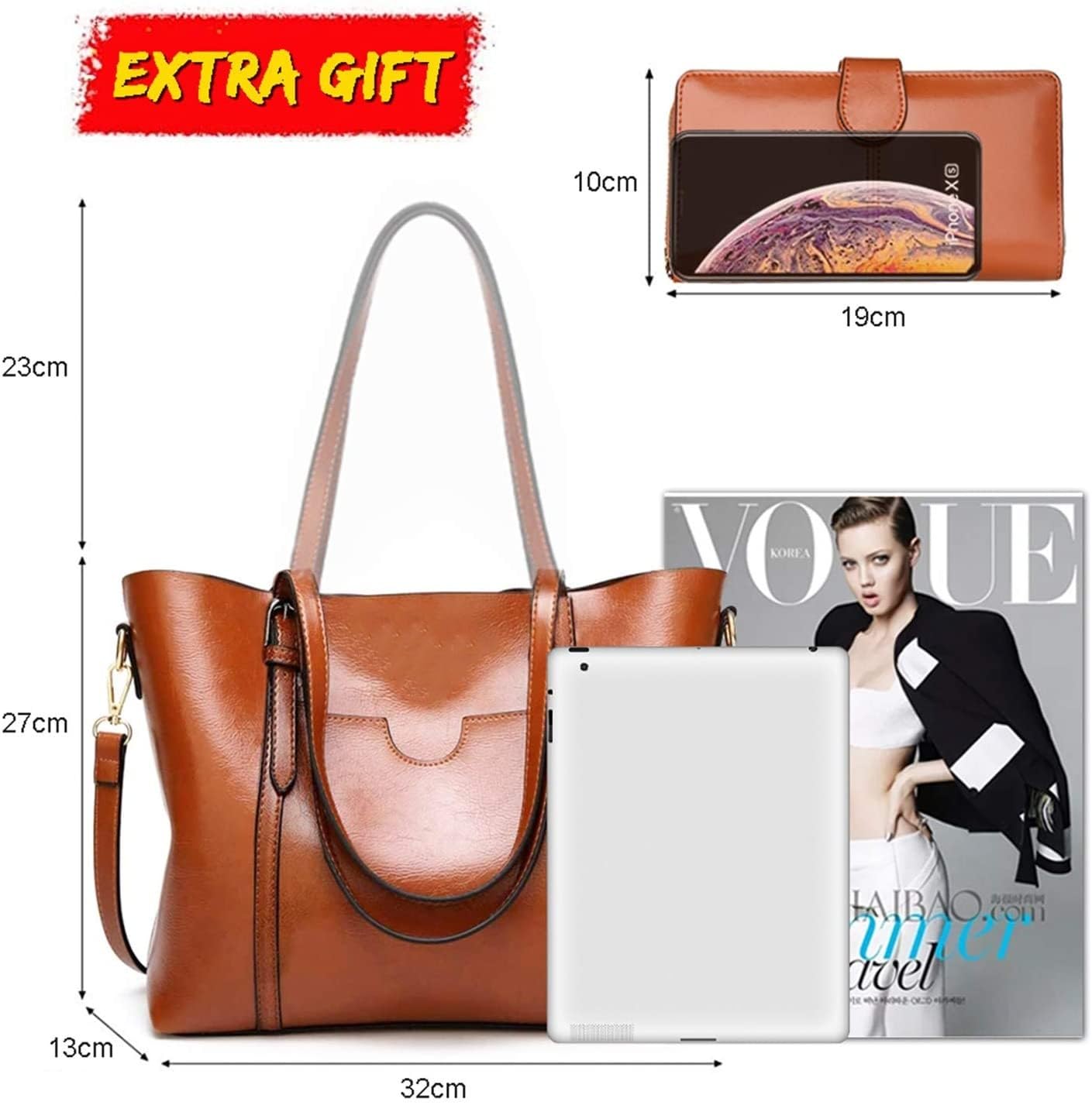 Women's Large Tote Shoulder Bag with Wallet - Work & Travel Purse
