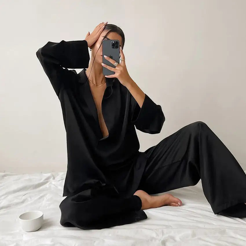 Olivia Silk Low Cut Pajamas for Women - Soft & Comfortable Sleepwear Set for Nightwear, Loungewear & Relaxation