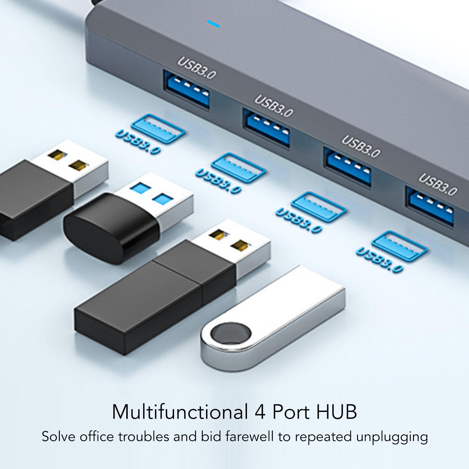 High-Speed USB 3.0 Splitter Hub - 4 Port USB Hub with Heat Resistance & Durable Design for PC, Laptop, Printer - Perfect for Home Office, Gaming & Multi-Device Charging Station