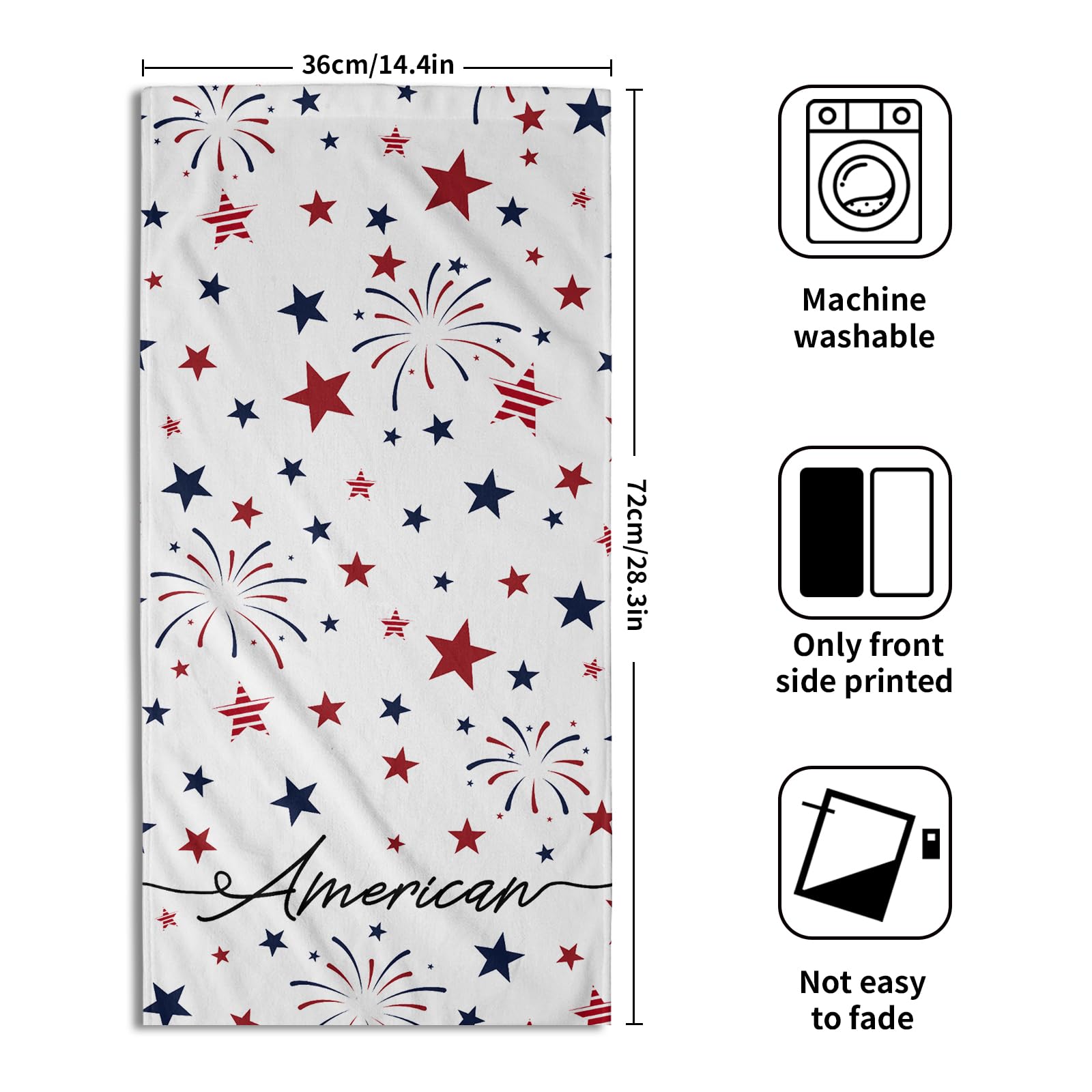 4th of July Hand Towels Set of 2 - Patriotic Red Blue Stars American Flag Microfiber Towels 28x14 Inch | Super Soft, Highly Absorbent Fingertip Towels for Bathroom, Kitchen & Holiday Decor | Perfect for Independence Day, Memorial Day & Summer BBQs