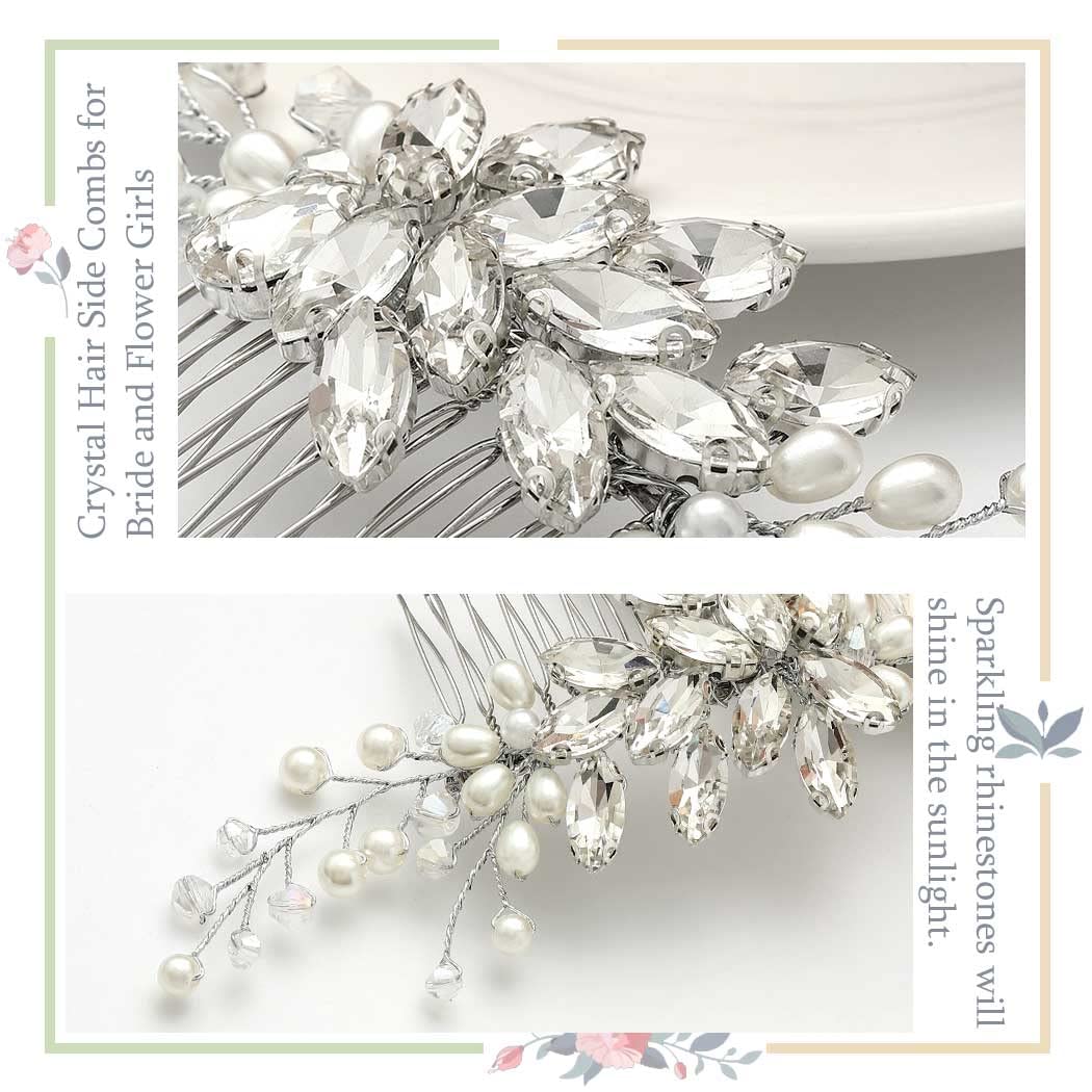 Gorais Crystal Wedding Hair Comb with Pearls & Rhinestones – Elegant Bridal Hair Accessories for Women & Girls (Silver) | Perfect for Weddings, Prom, Parties & Special Occasions
