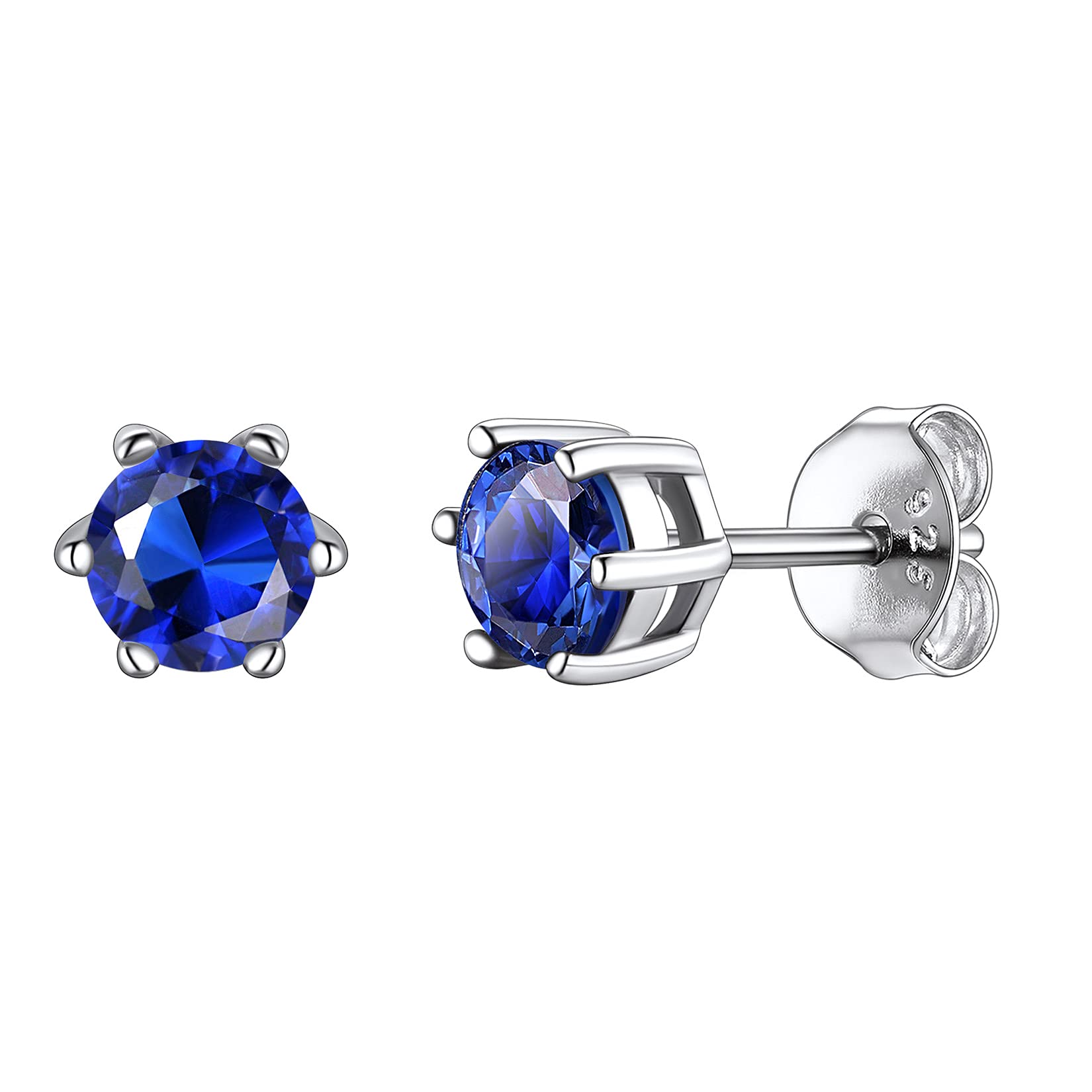 Suplight 925 Sterling Silver 6 Prong Birthstone Necklace & Stud Earrings Set - Dainty Crystal Jewelry for Women & Girls - Perfect Gift for Birthday, Anniversary & Mother's Day (Includes Gift Box)