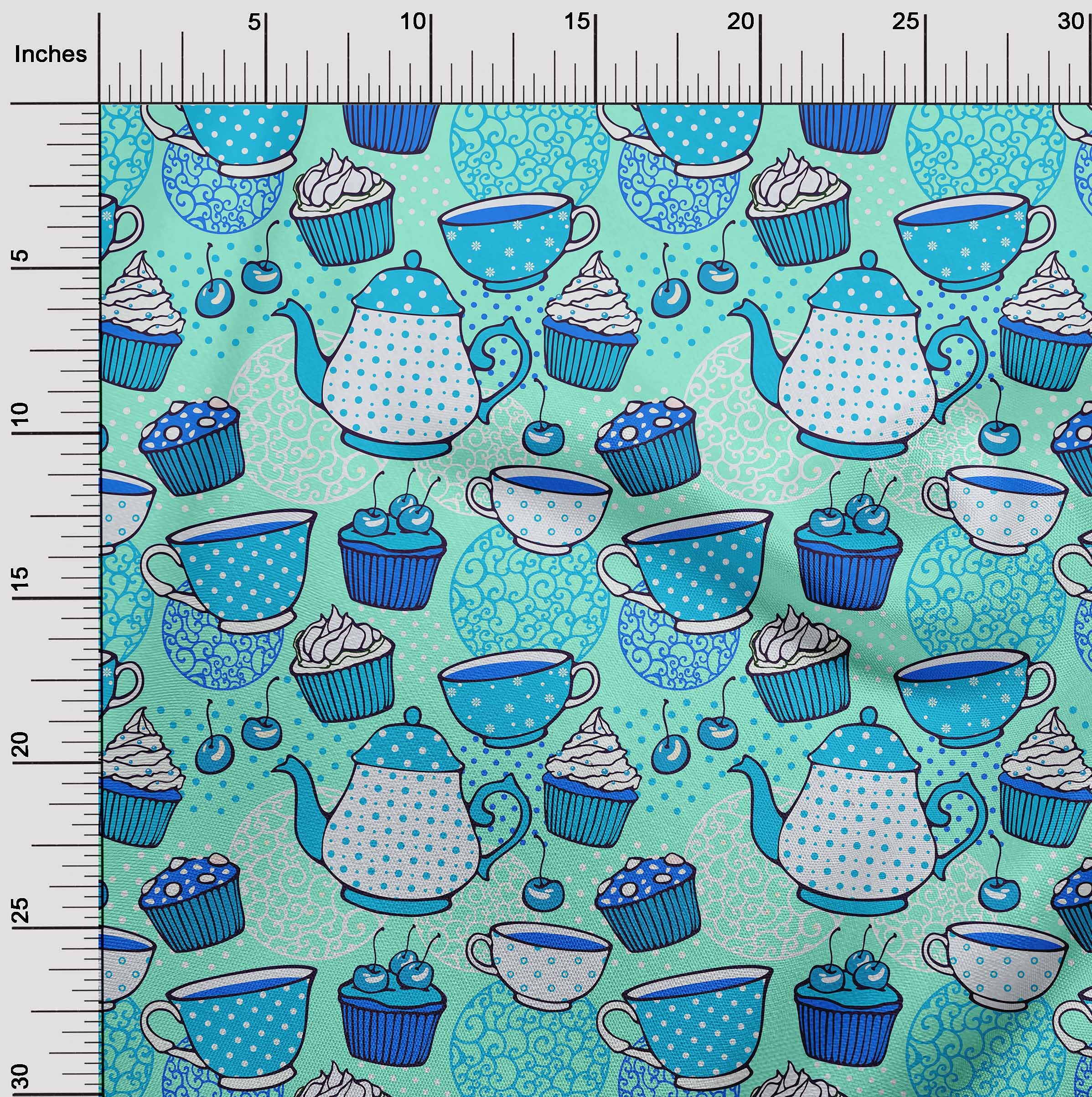 oneOone Cotton Jersey Aquamarine Green Print Fabric by The Yard - 58 Inch Wide Soft Knit Material for DIY Tea Party Kettles, Dressmaking & Home Decor Projects
