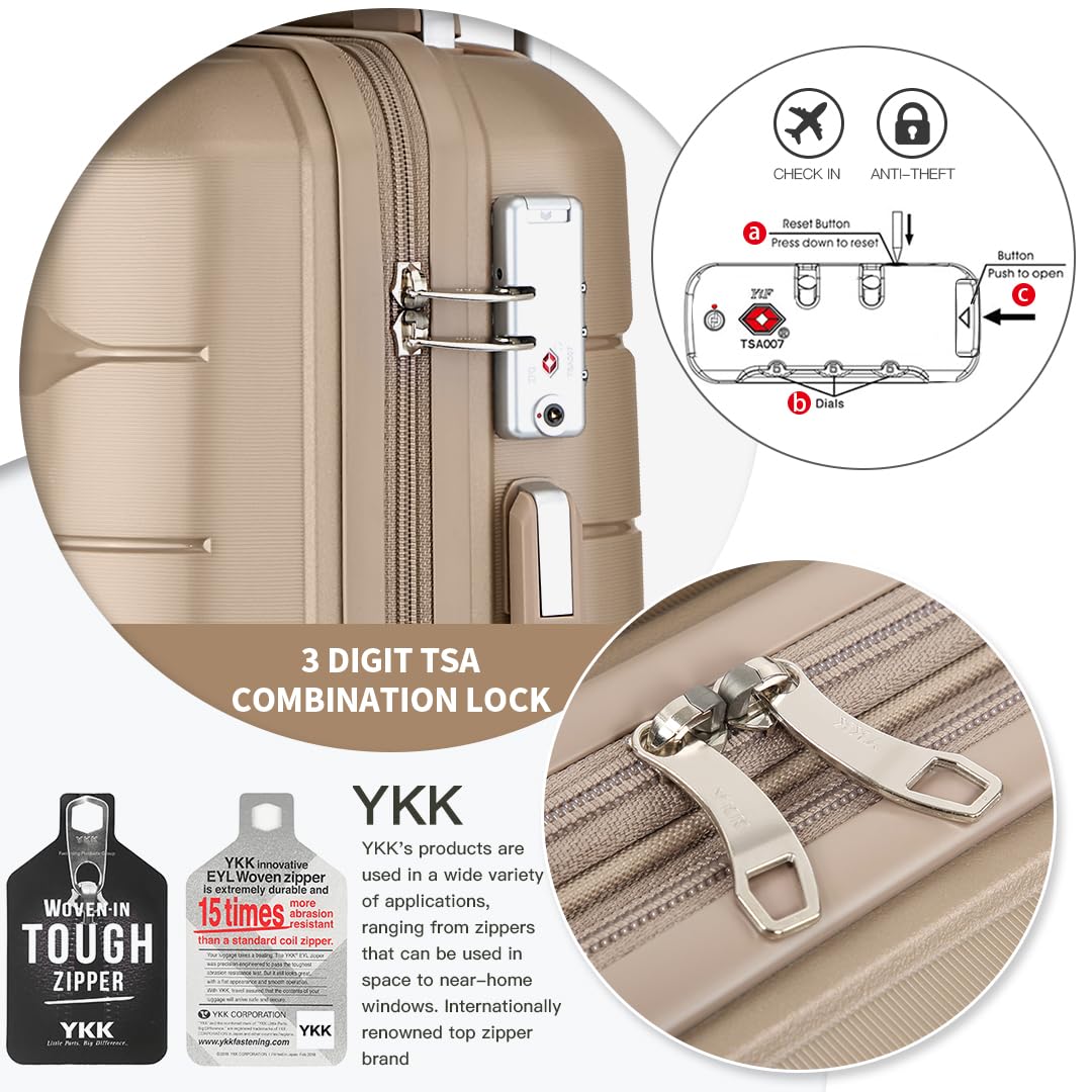 Somago 4-Piece Lightweight Hardside Luggage Set with Spinner Wheels & TSA Lock - Durable Polypropylene Suitcases for Travel, Noble Golden | Perfect for Family Vacations, Business Trips & International Travel